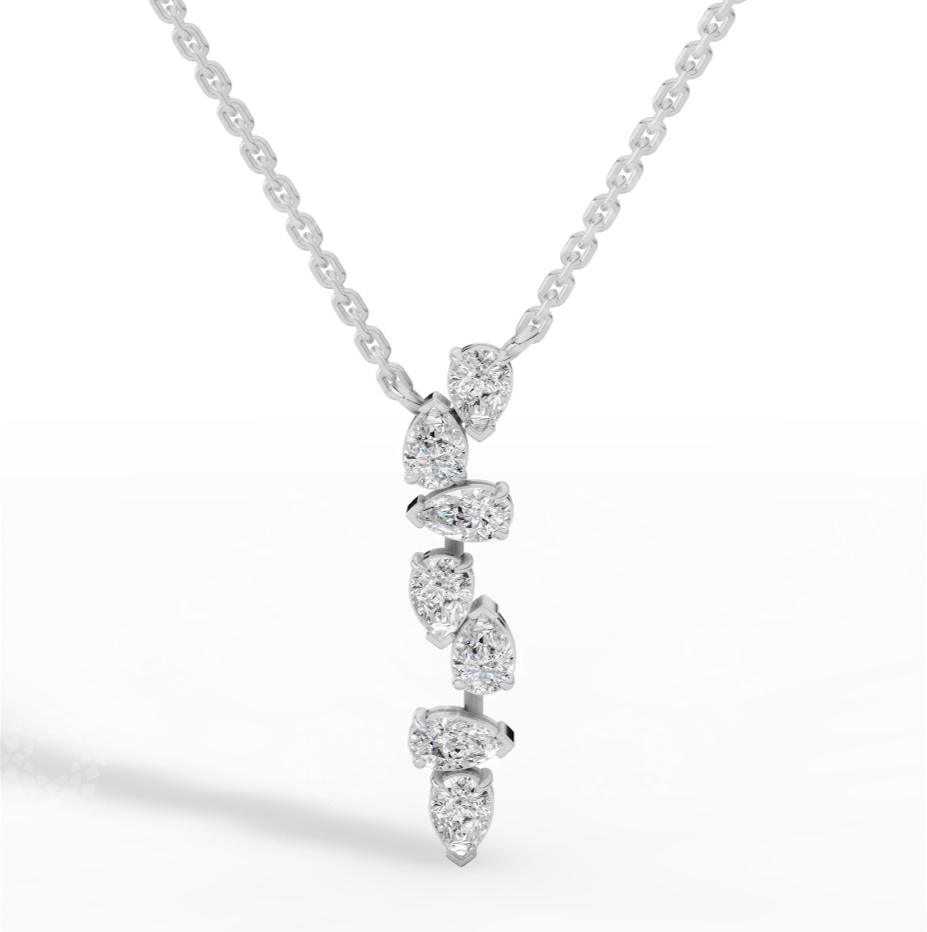Cascading Pear Drop Pendant With Stunning Pear Cut With Chain 10K White Gold 0.6 CTW