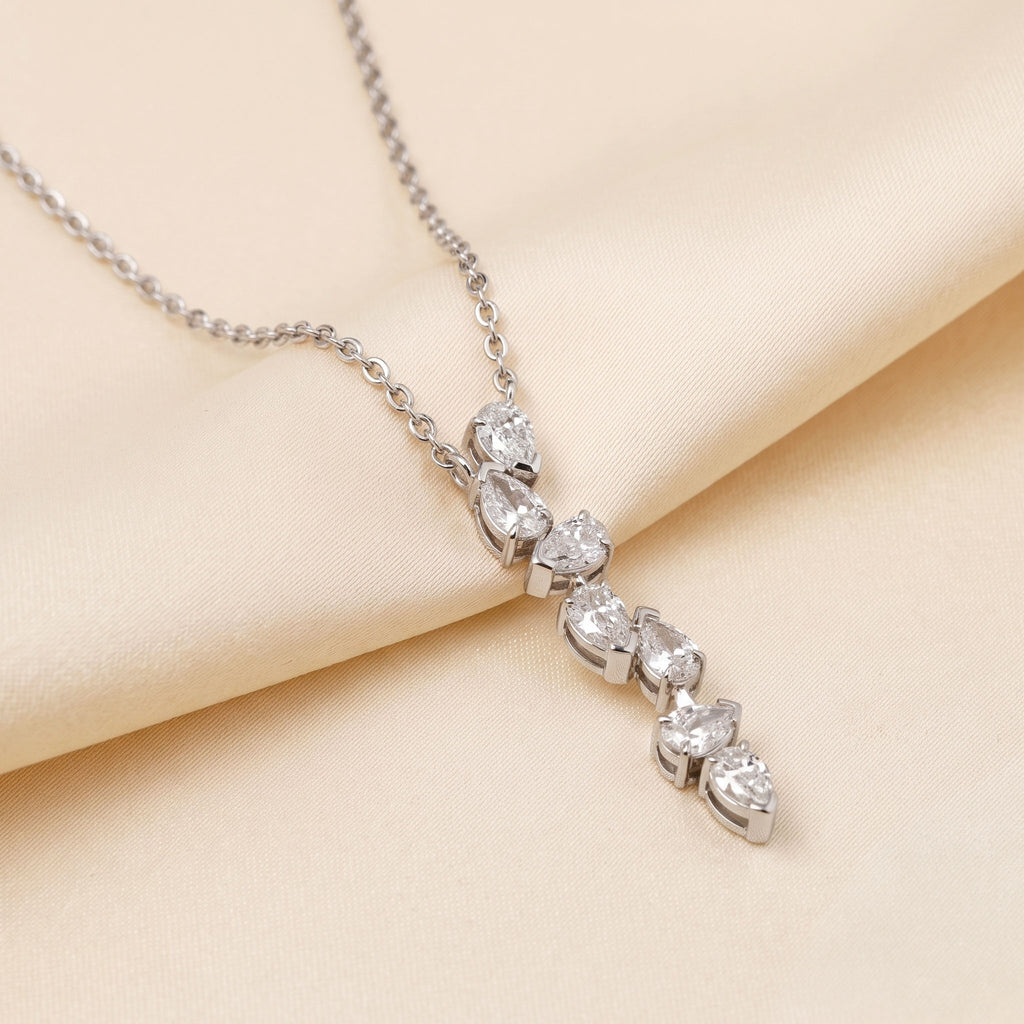 Cascading Pear Drop Pendant With Stunning Pear Cut With Chain 10K White Gold 0.6 CTW