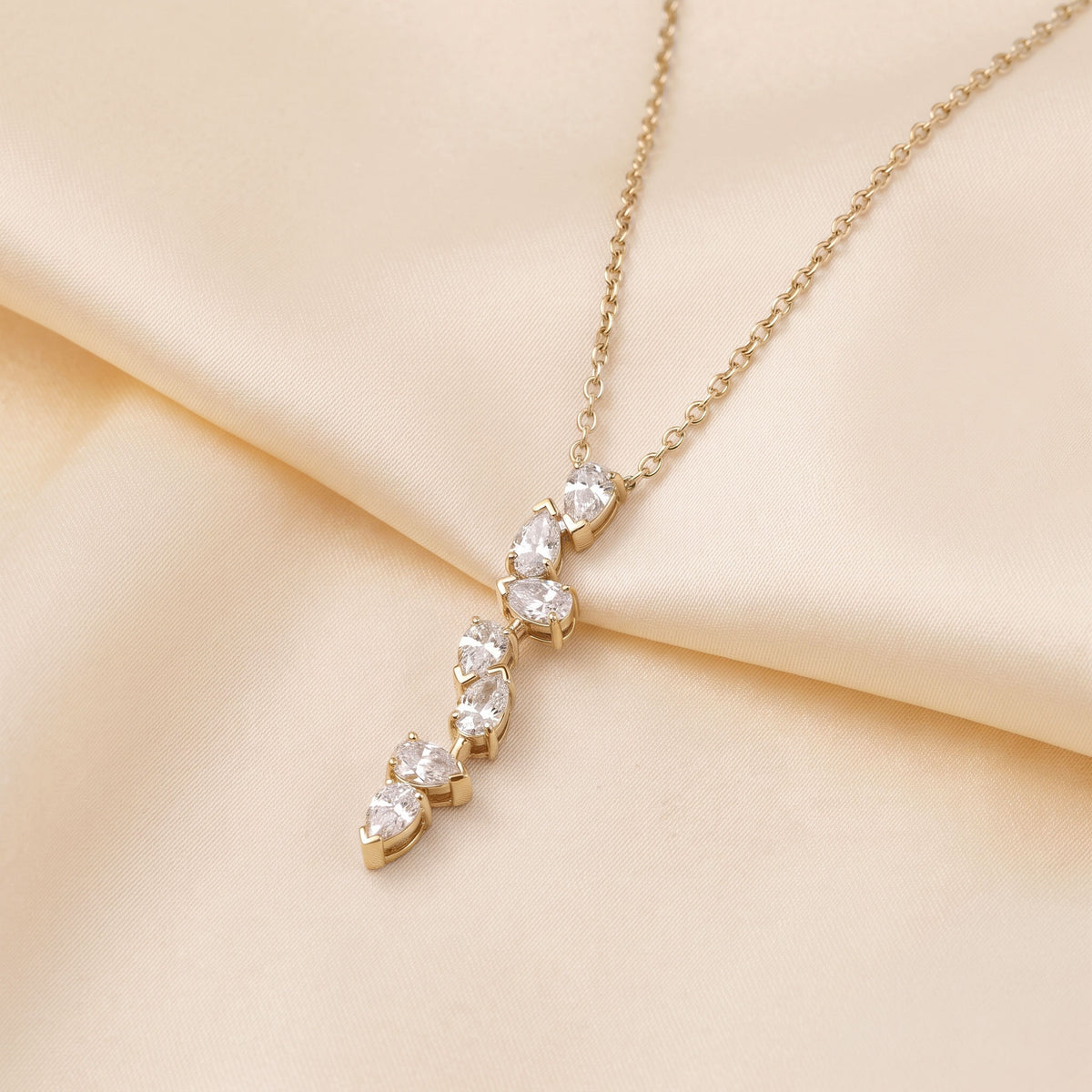 Cascading Pear Drop Pendant With Stunning Pear Cut With Chain 10K Yellow Gold 0.6 CTW