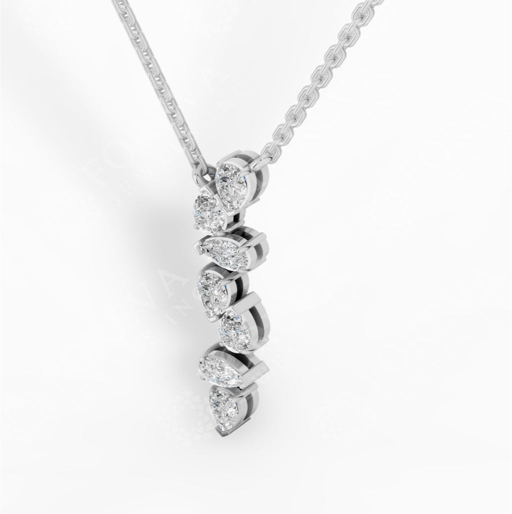 Cascading Pear Drop Pendant With Stunning Pear Cut With Chain 14K White Gold 0.6 CTW