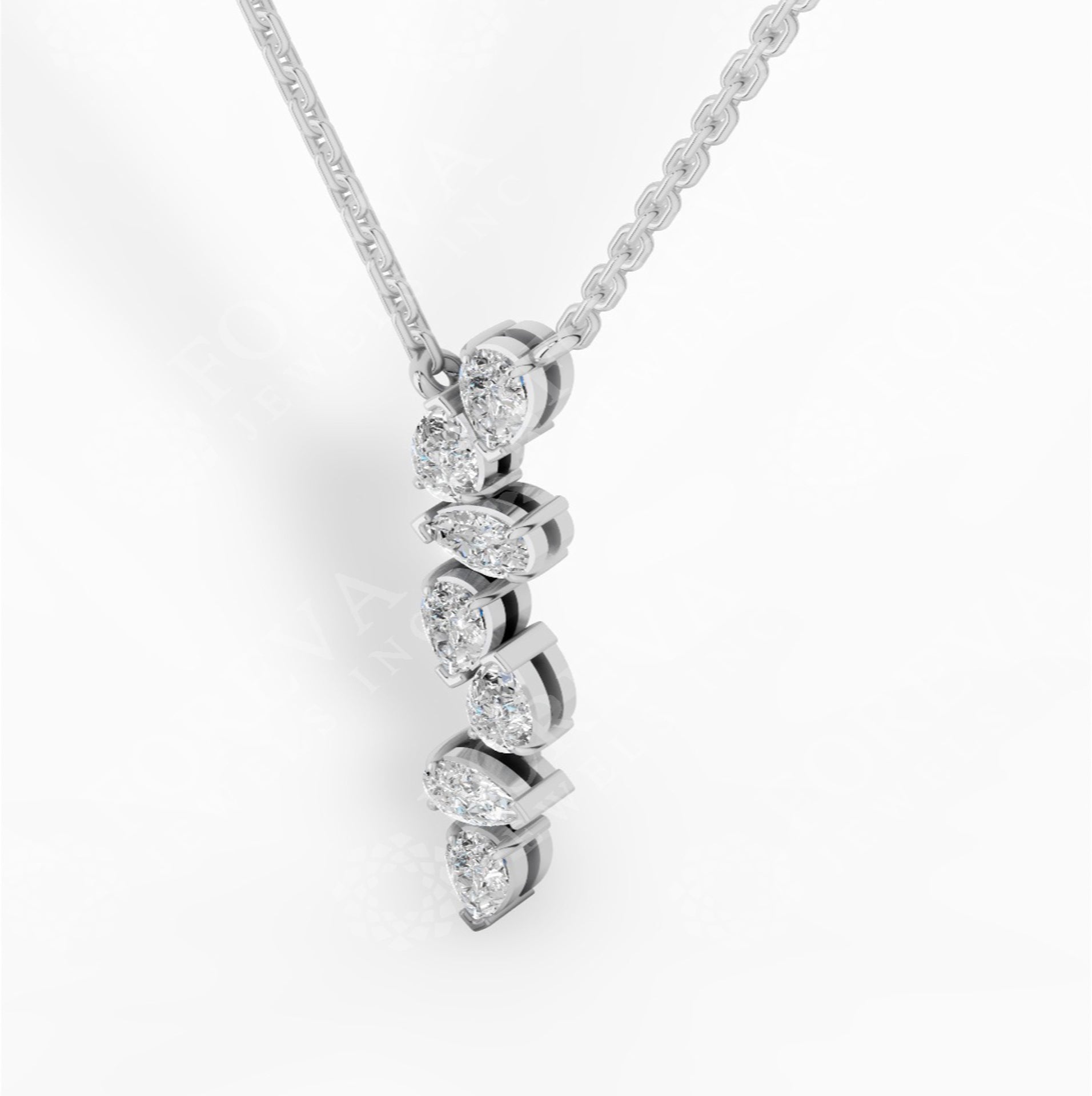 Cascading Pear Drop Pendant With Stunning Pear Cut With Chain 14K White Gold 0.6 CTW