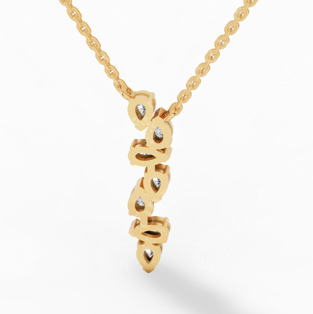 Cascading Pear Drop Pendant With Stunning Pear Cut With Chain 14K Yellow Gold 0.6 CTW
