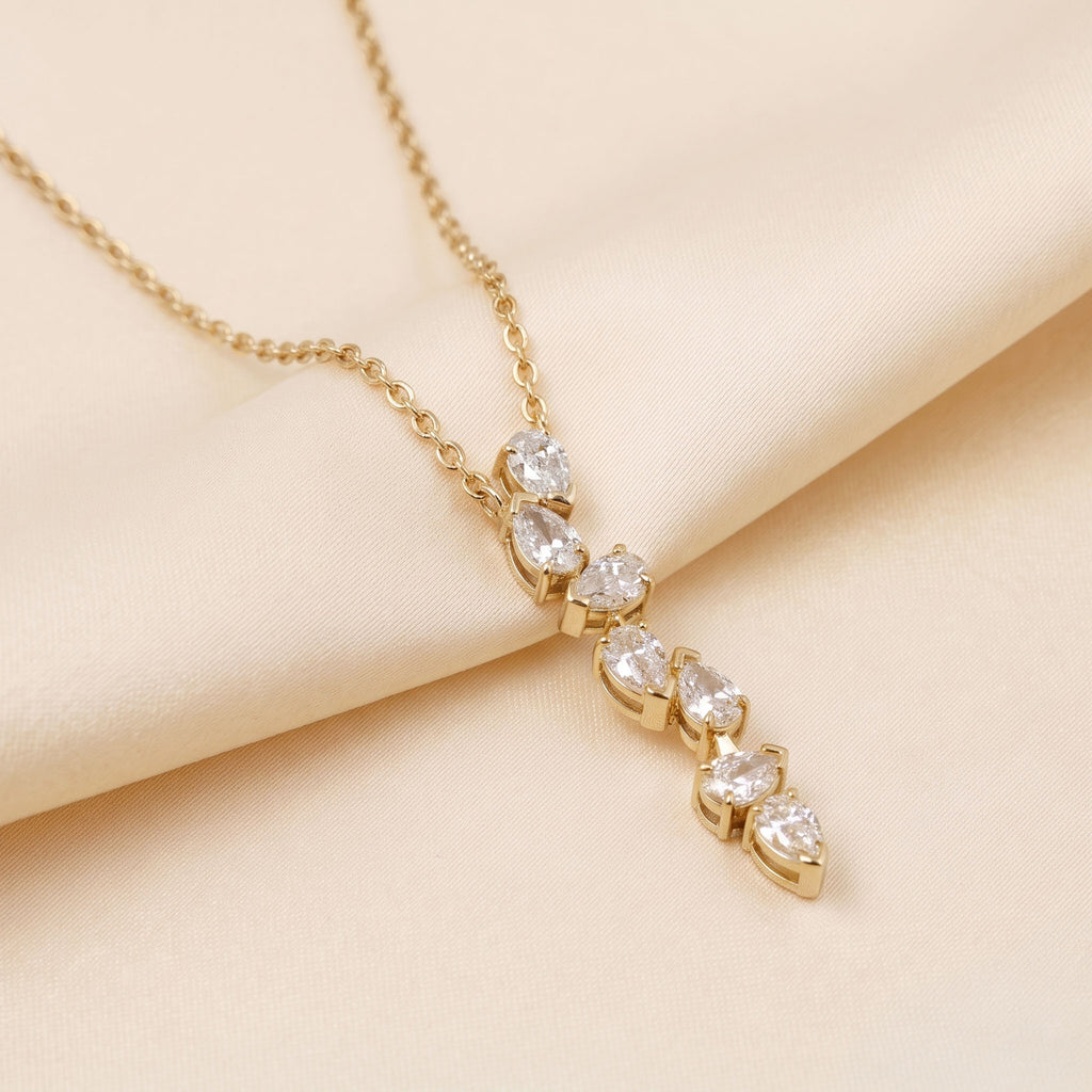 Cascading Pear Drop Pendant With Stunning Pear Cut With Chain 14K Yellow Gold 0.6 CTW