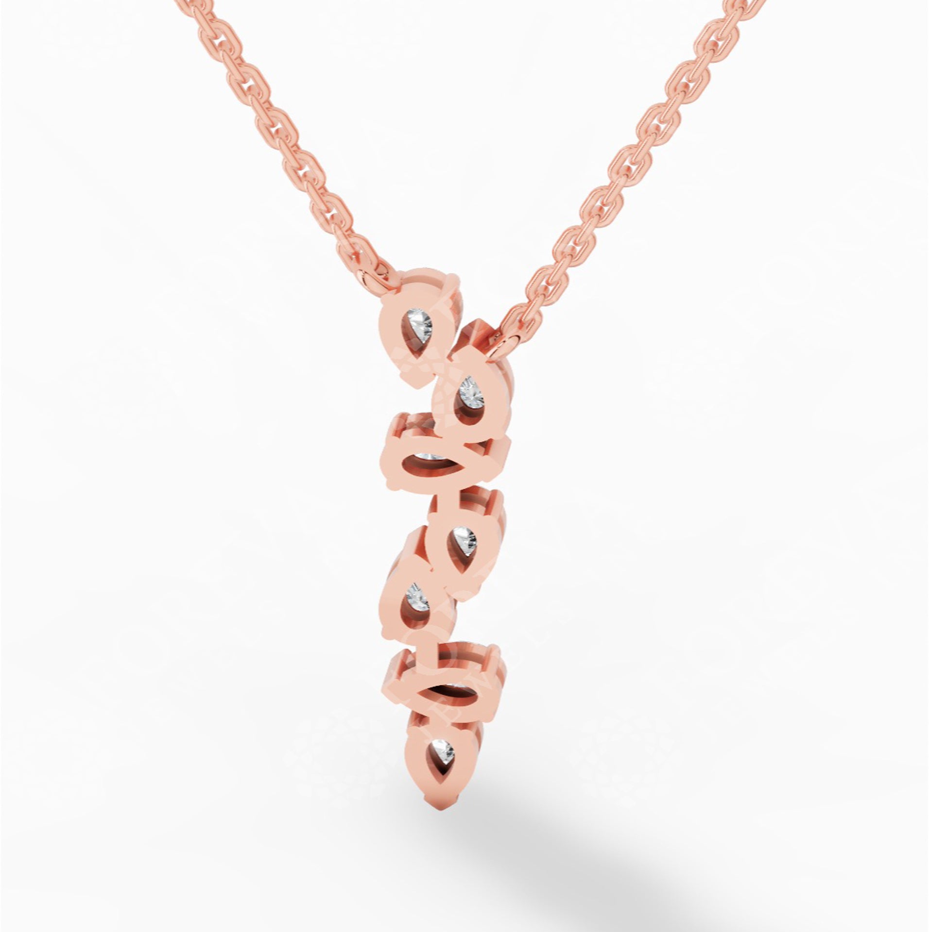 Cascading Pear Drop Pendant With Stunning Pear Cut With Chain 18K Rose Gold 0.6 CTW