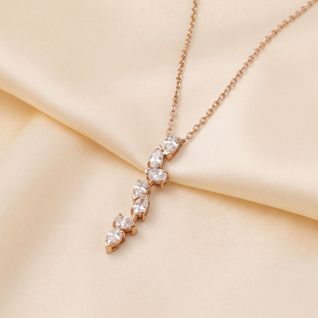 Pear Lab Grown Diamond Cascading Drop Pendant Necklace with Chain in 18K Rose Gold 0.6 CTW, view 2