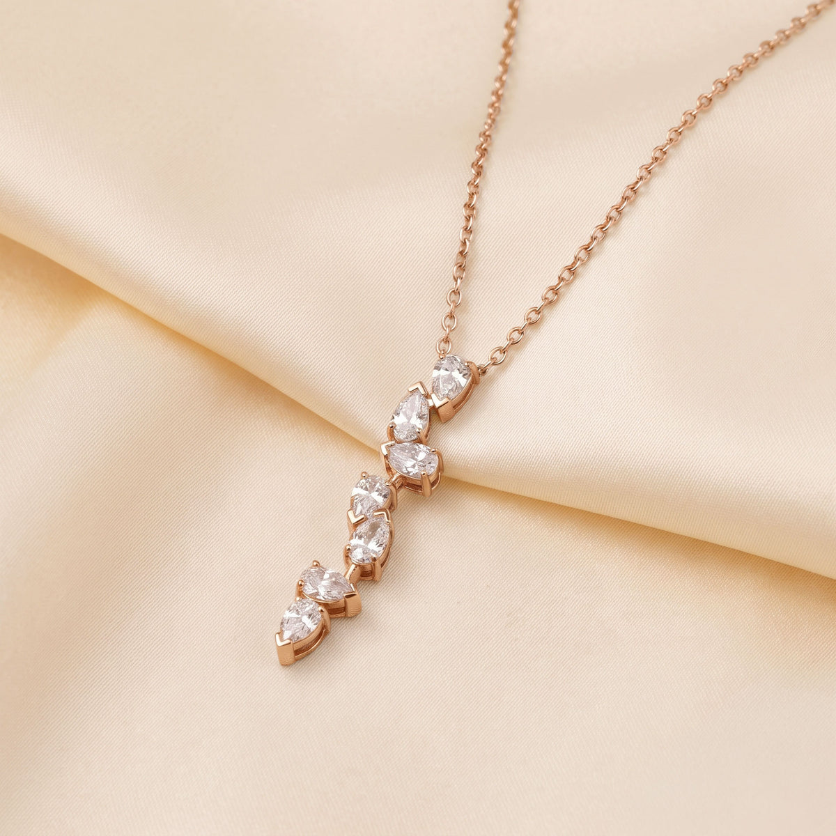 Pear Lab Grown Diamond Cascading Drop Pendant Necklace with Chain in 18K Rose Gold 0.6 CTW, view 2