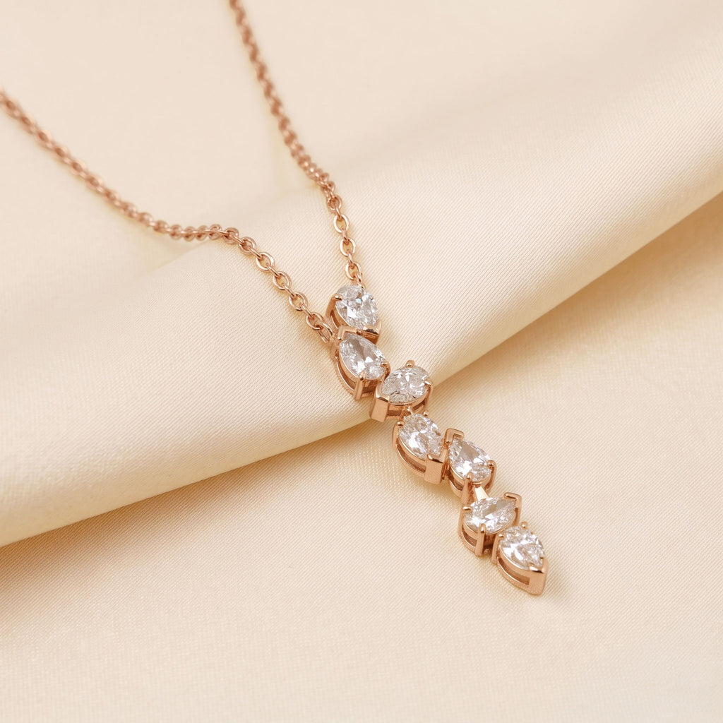 Pear Lab Grown Diamond Cascading Drop Pendant Necklace with Chain in 18K Rose Gold 0.6 CTW, view 3
