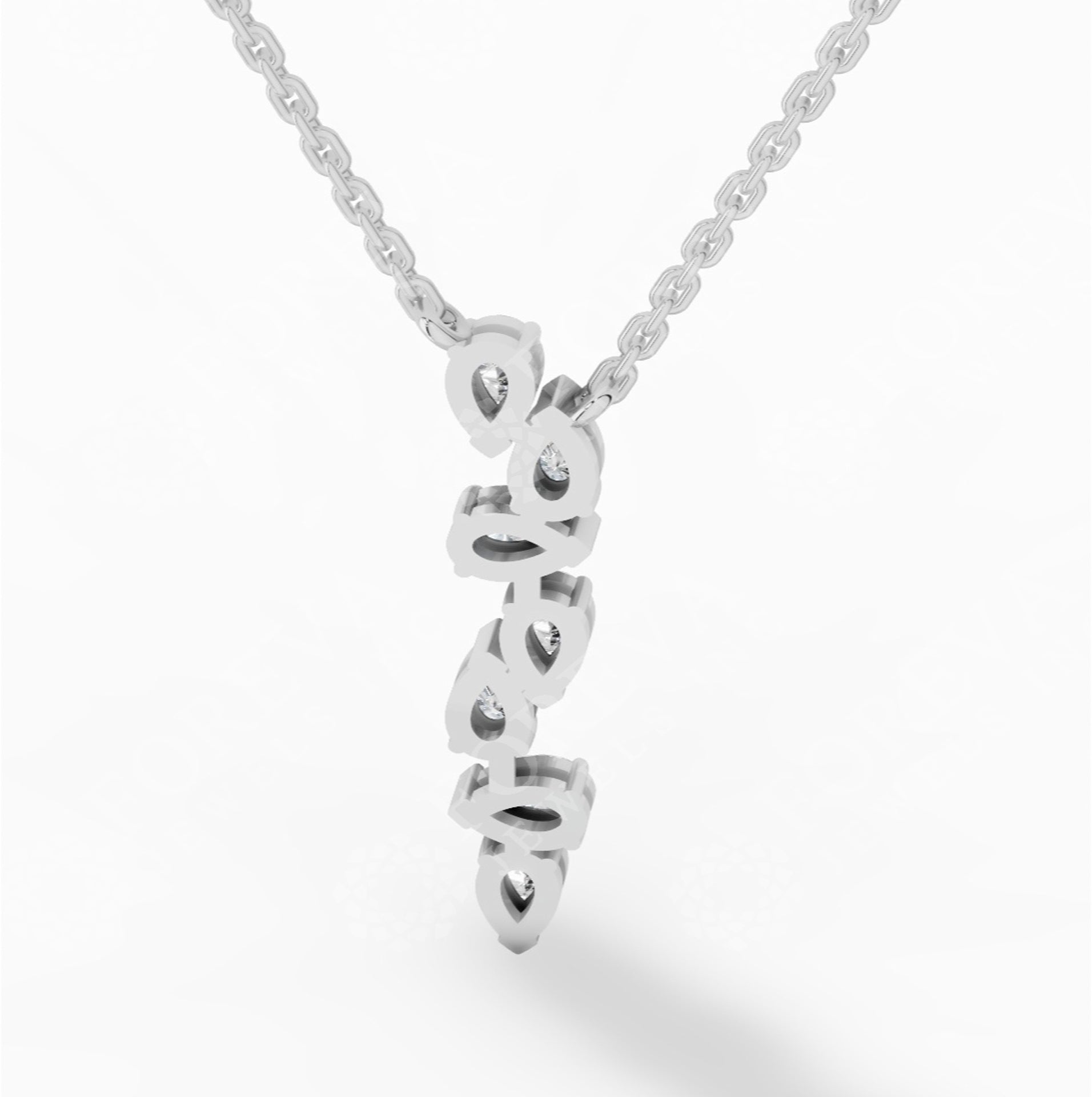 Cascading Pear Drop Pendant With Stunning Pear Cut With Chain 18K White Gold 0.6 CTW