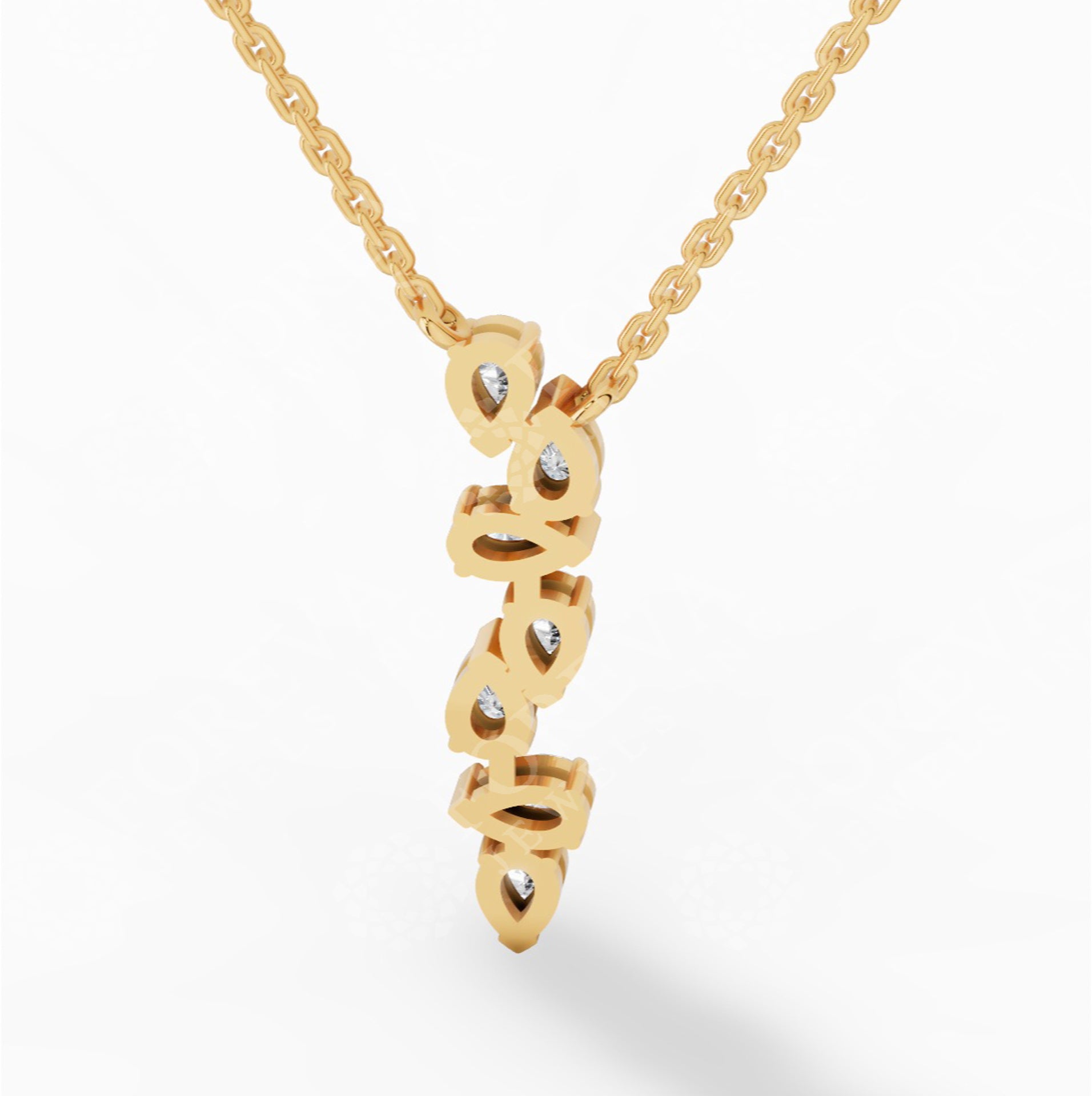 Cascading Pear Drop Pendant With Stunning Pear Cut With Chain 18K Yellow Gold 0.6 CTW