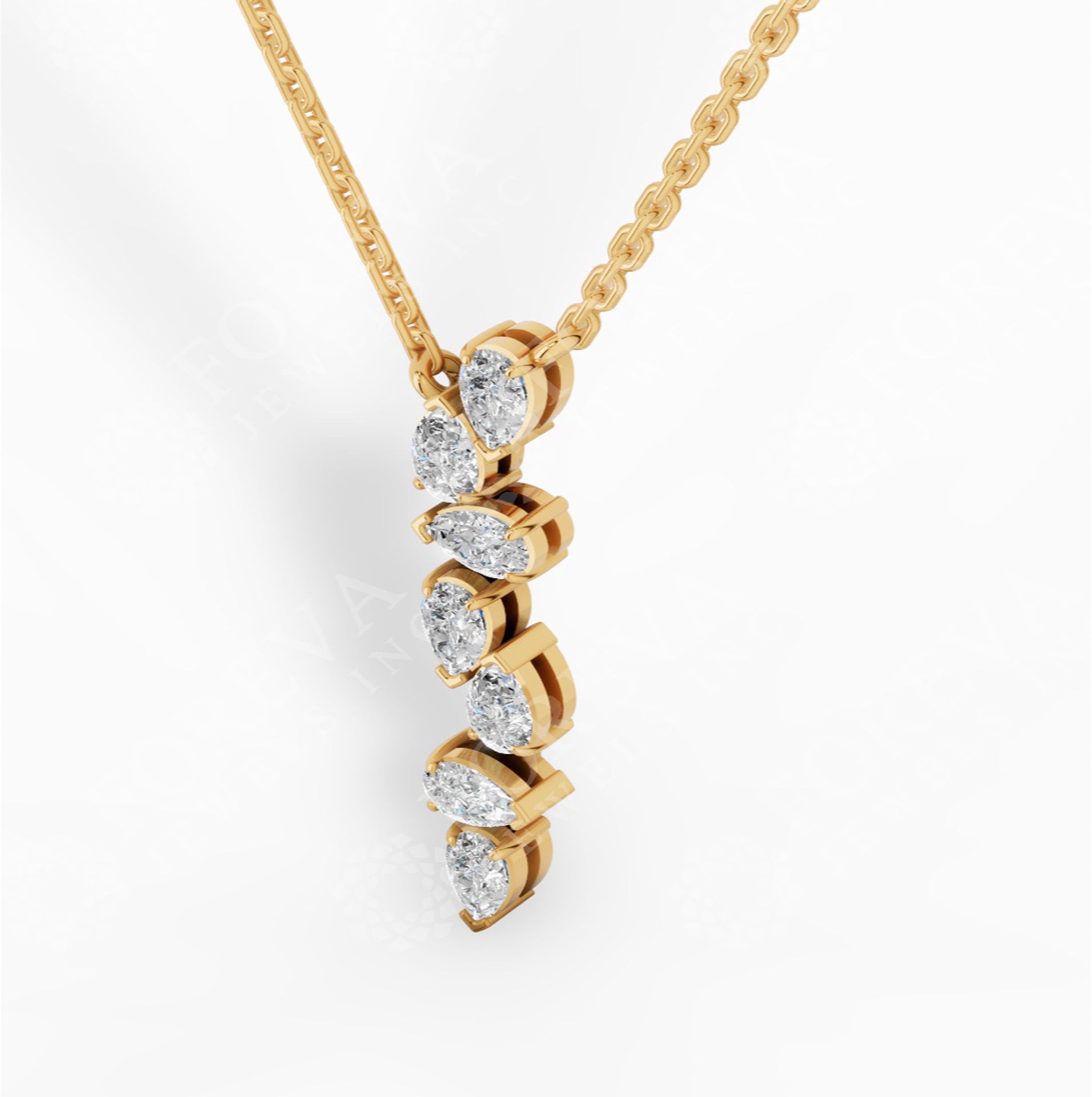 Cascading Pear Drop Pendant With Stunning Pear Cut With Chain 18K Yellow Gold 0.6 CTW