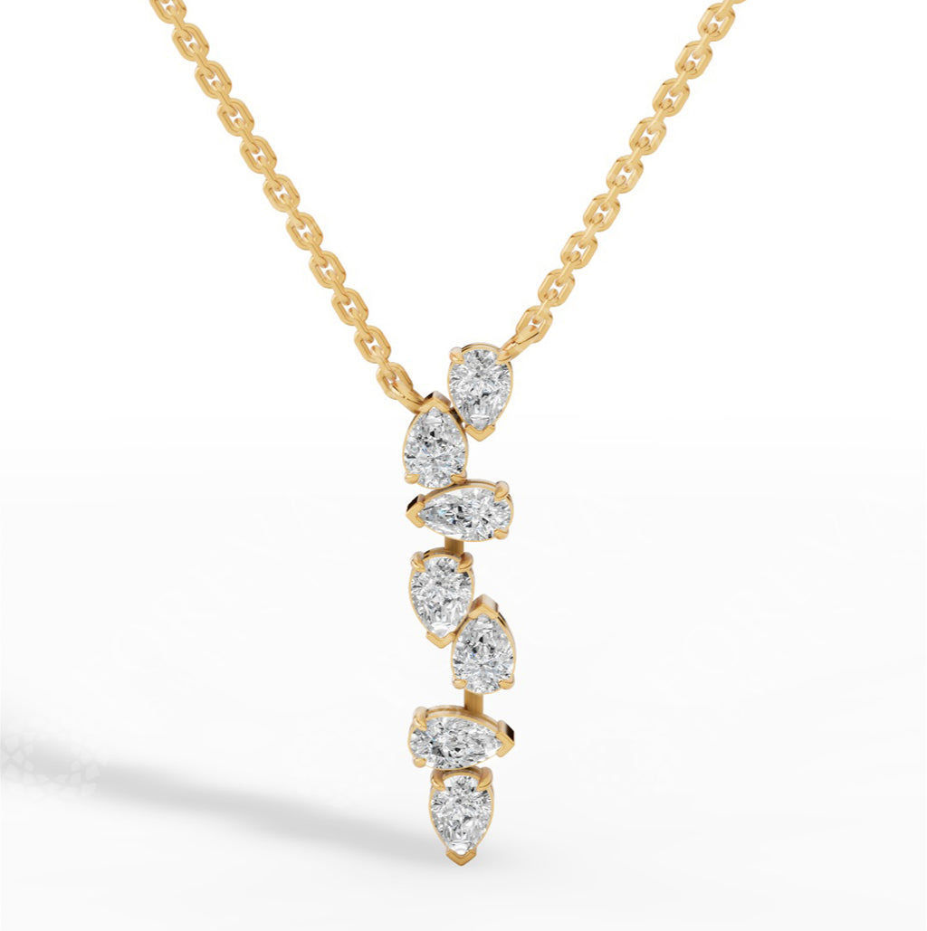 Cascading Pear Drop Pendant With Stunning Pear Cut With Chain 18K Yellow Gold 0.6 CTW