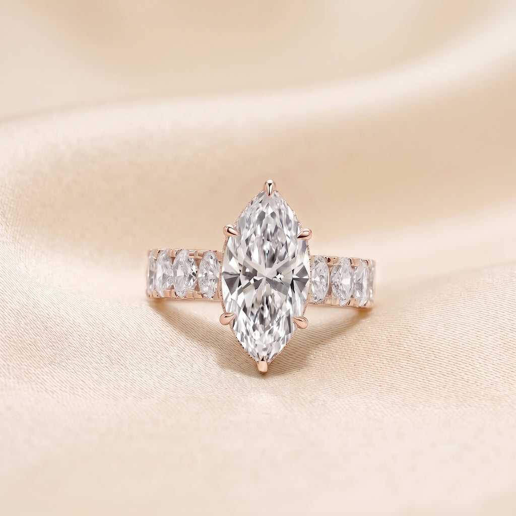 Classic Marquise Lab Grown Diamond Ring with Oval Accents in 10K Rose Gold 3.70 CTW
