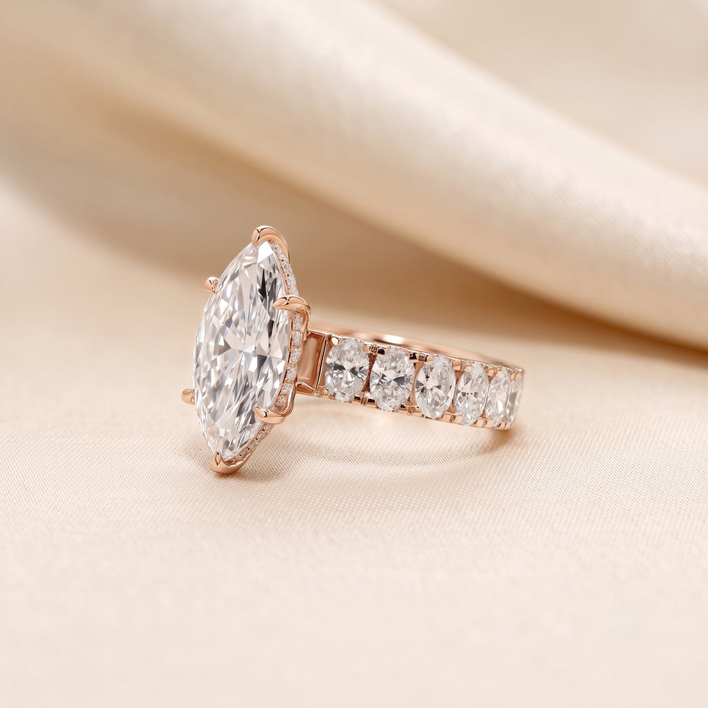 Classic Marquise Lab Grown Diamond Ring with Oval Accents in 14K Rose Gold 3.70 CTW