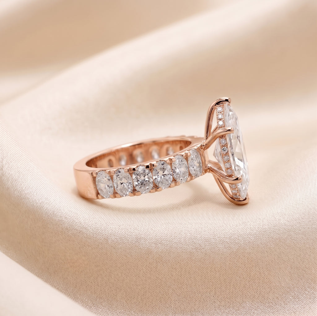 Classic Marquise Lab Grown Diamond Ring with Oval Accents in 14K Rose Gold 3.70 CTW