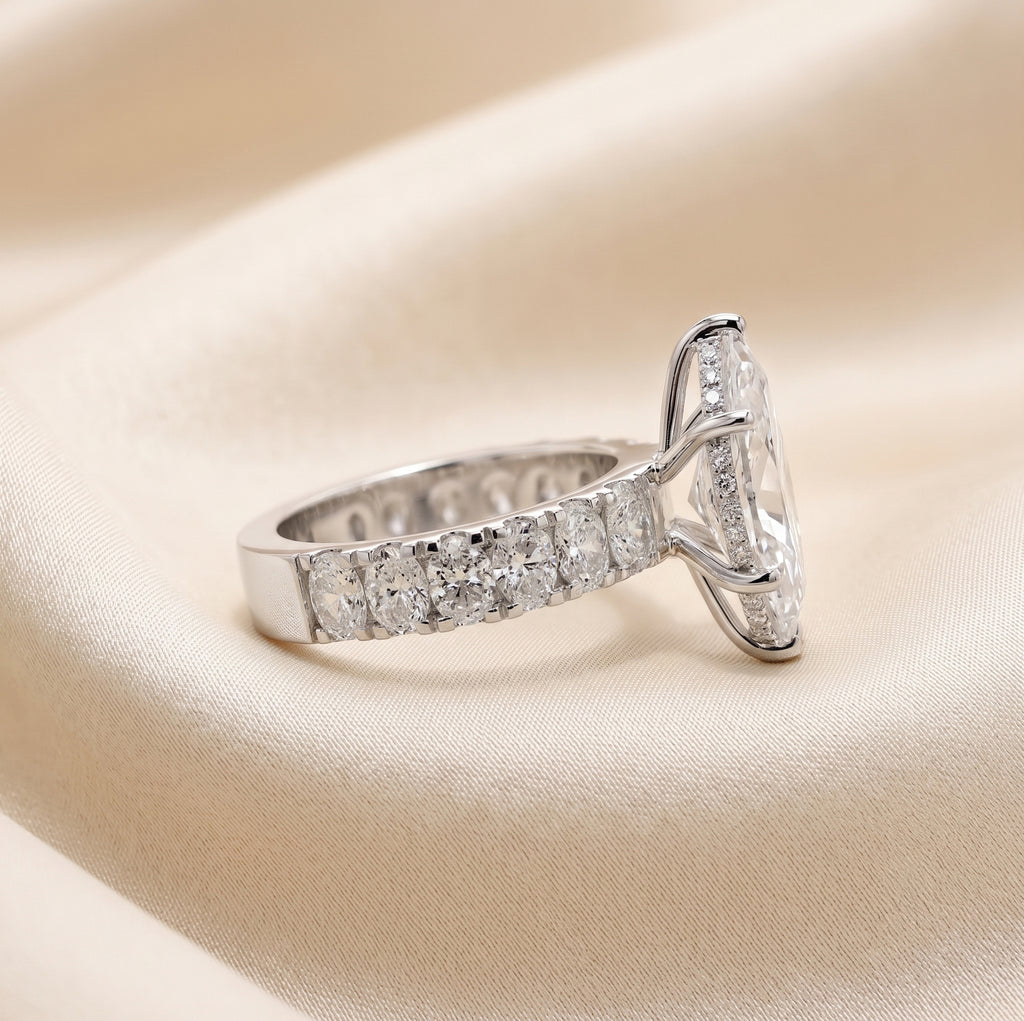 Classic Marquise Lab Grown Diamond Ring with Oval Accents in 14K White Gold 3.70 CTW