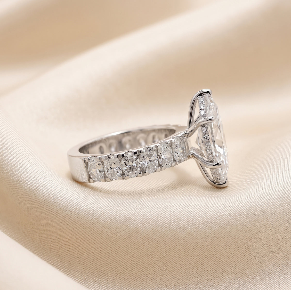 Classic Marquise Lab Grown Diamond Ring with Oval Accents in 14K White Gold 3.70 CTW