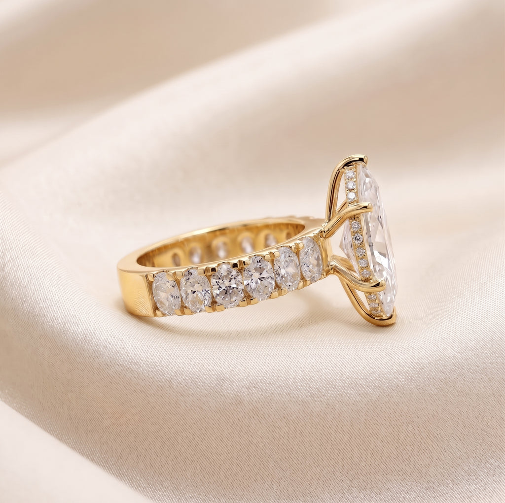 Classic Marquise Lab Grown Diamond Ring with Oval Accents in 14K Yellow Gold 3.70 CTW