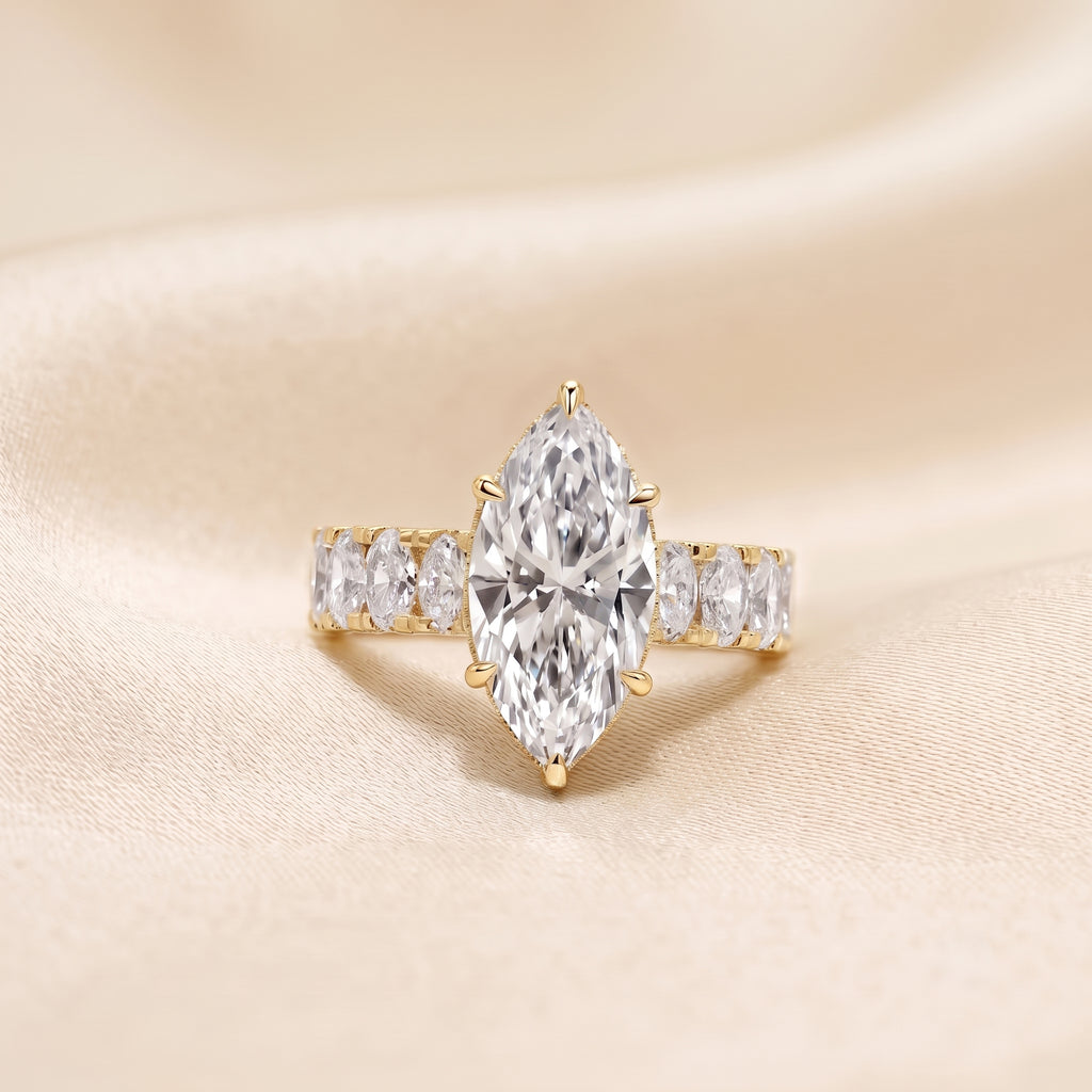Classic Marquise Lab Grown Diamond Ring with Oval Accents in 14K Yellow Gold 3.70 CTW
