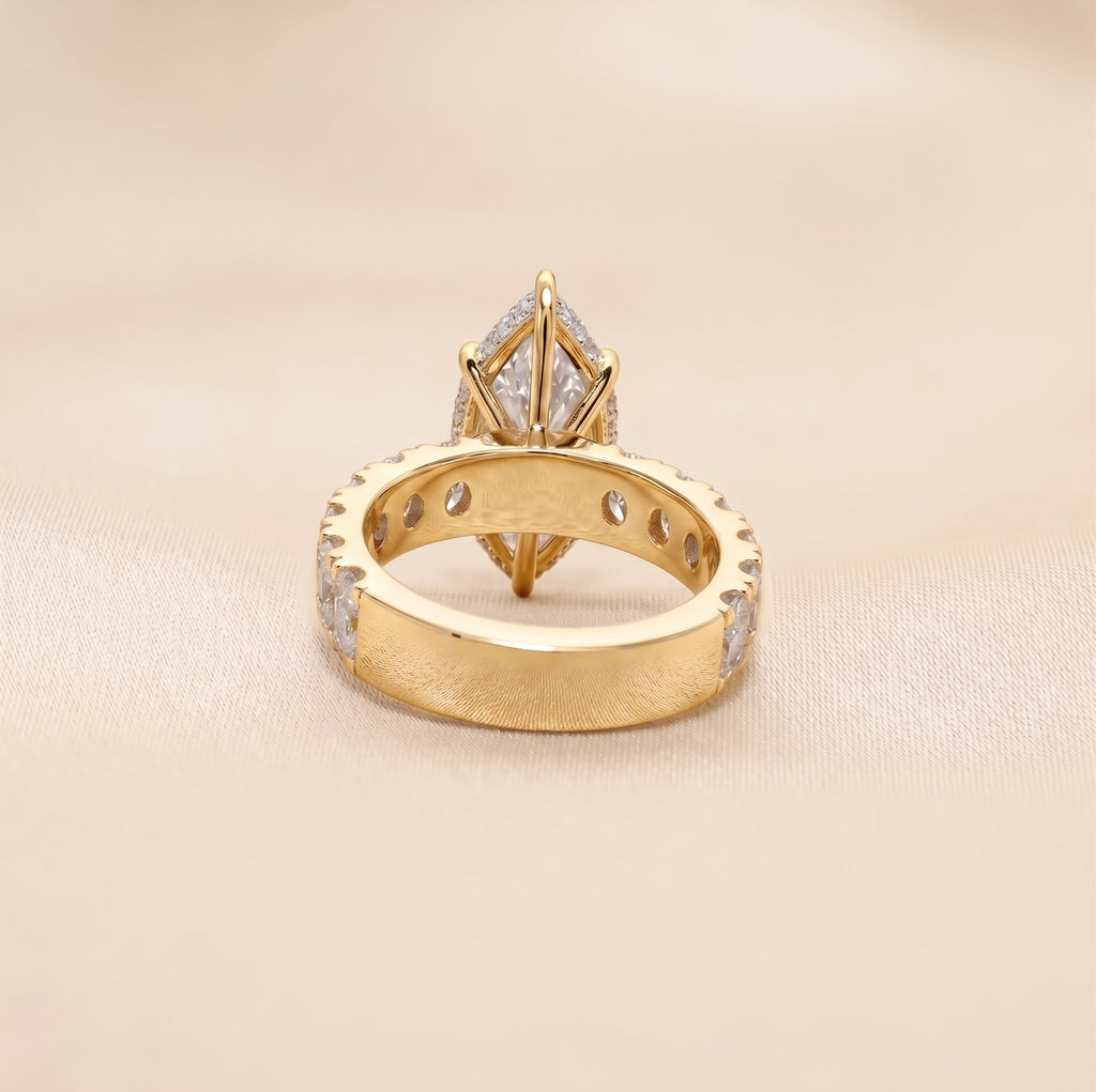 Classic Marquise Lab Grown Diamond Ring with Oval Accents in 18K Yellow Gold 3.70 CTW