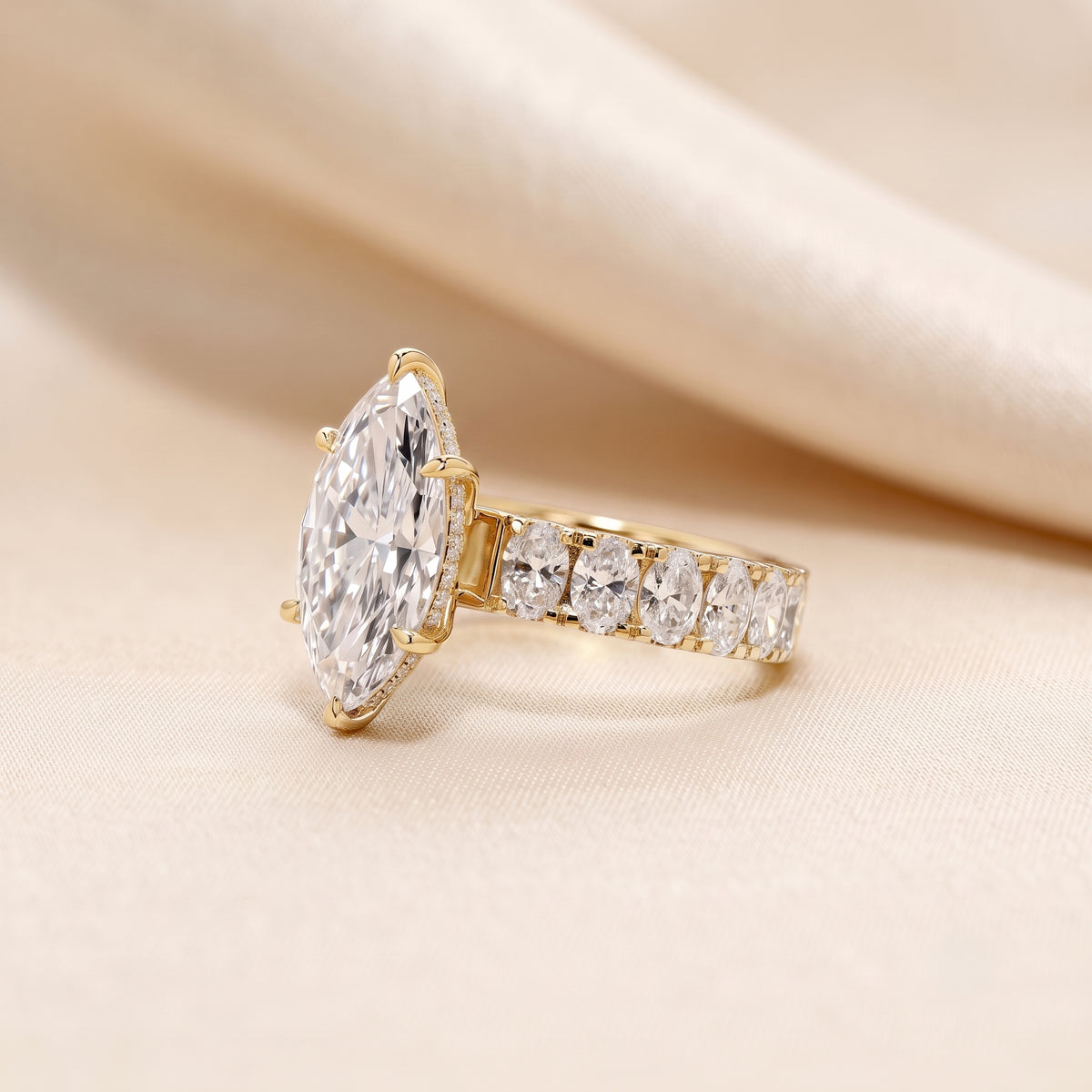 Classic Marquise Lab Grown Diamond Ring with Oval Accents in 18K Yellow Gold 3.70 CTW