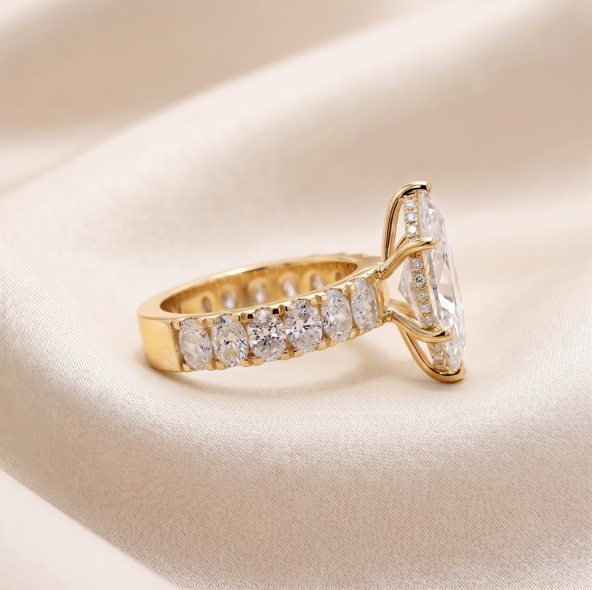 Classic Marquise Lab Grown Diamond Ring with Oval Accents in 18K Yellow Gold 3.70 CTW