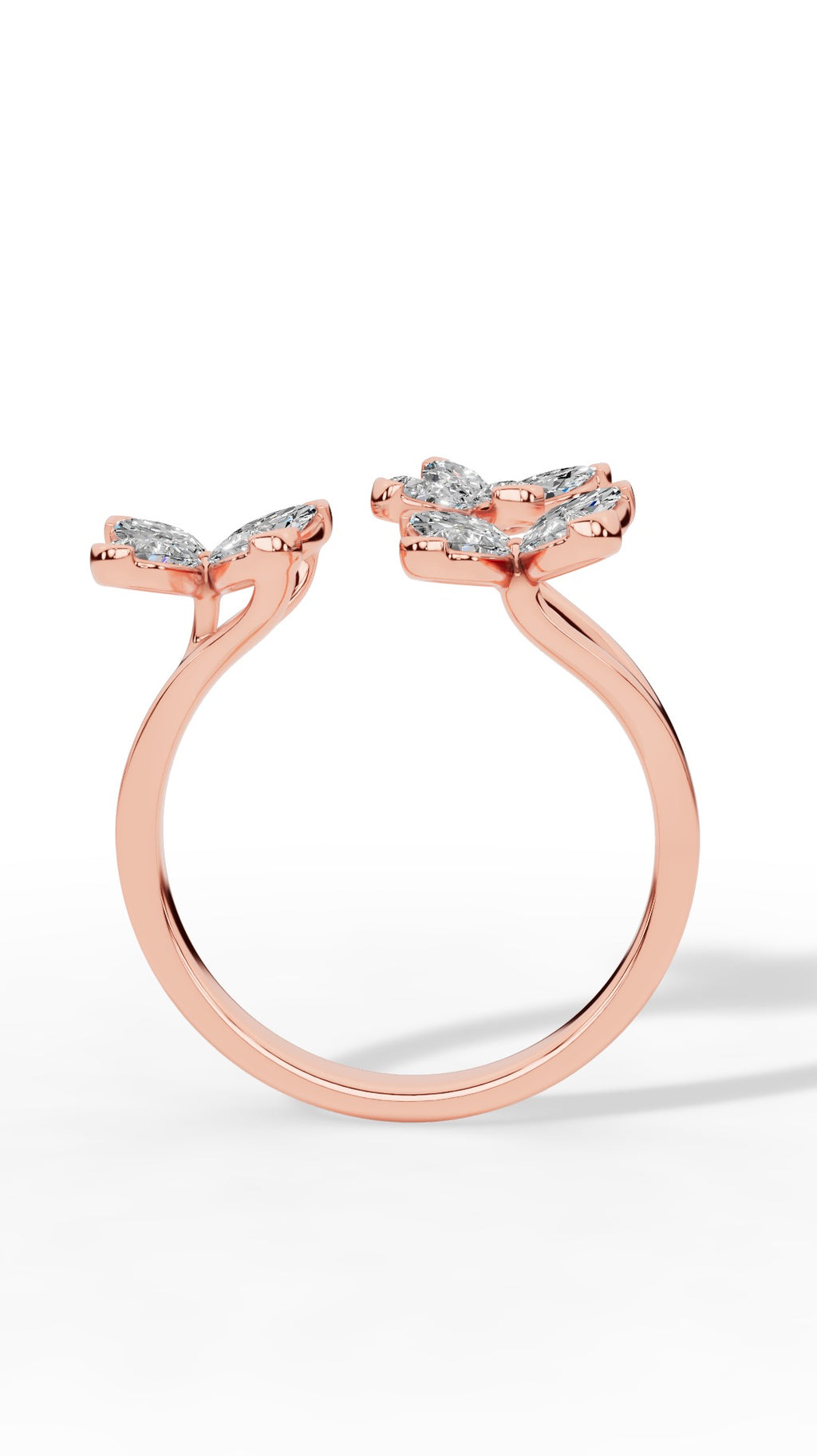 Classic Open Butterfly Ring In Pear And Marquise Cut 14K Rose Gold 1.2 CTW