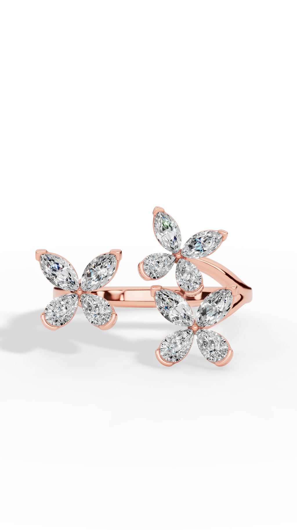 Classic Open Butterfly Ring In Pear And Marquise Cut 14K Rose Gold 1.2 CTW