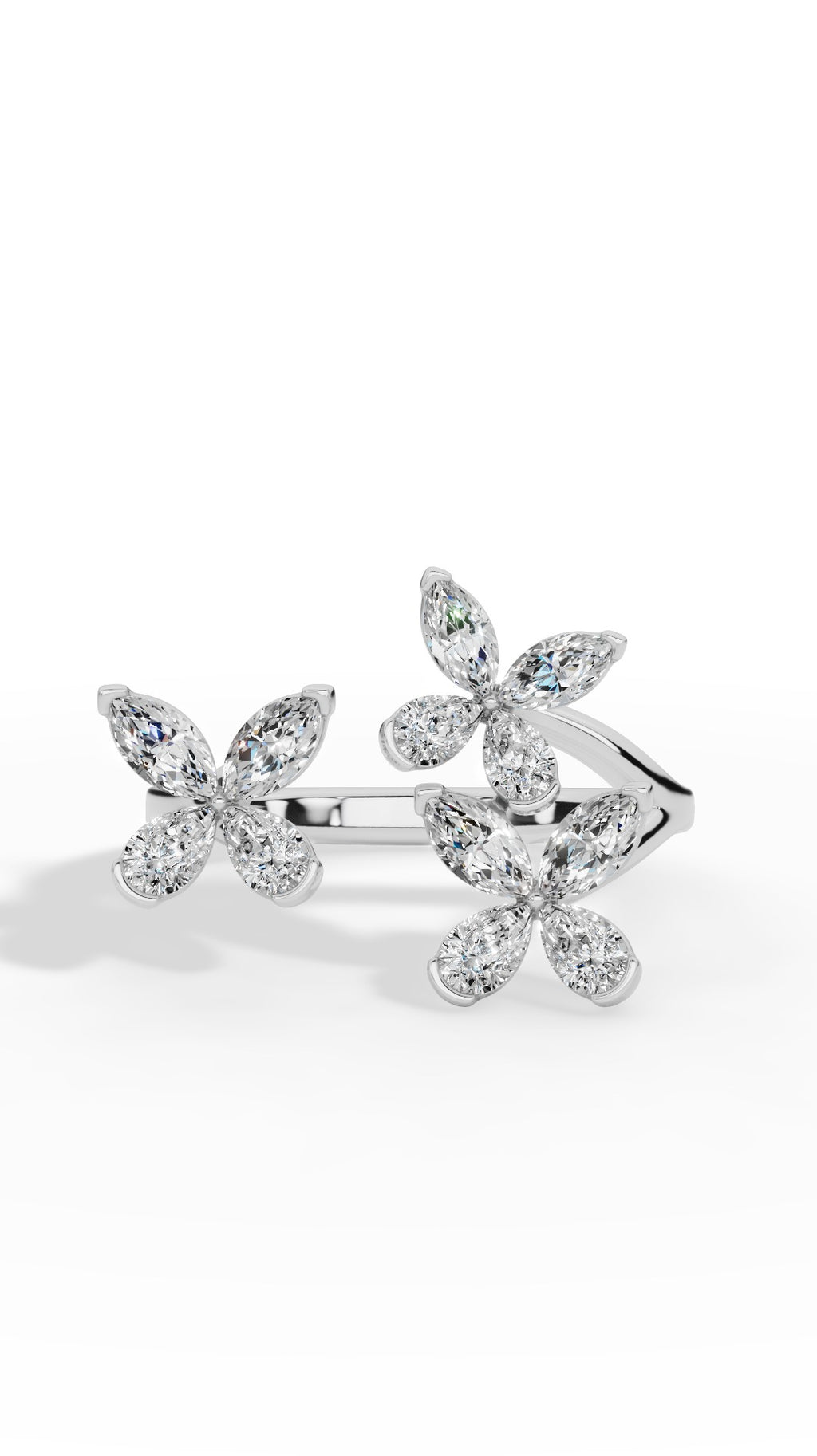 Classic Open Butterfly Ring In Pear And Marquise Cut 14K White Gold 1.2 CTW