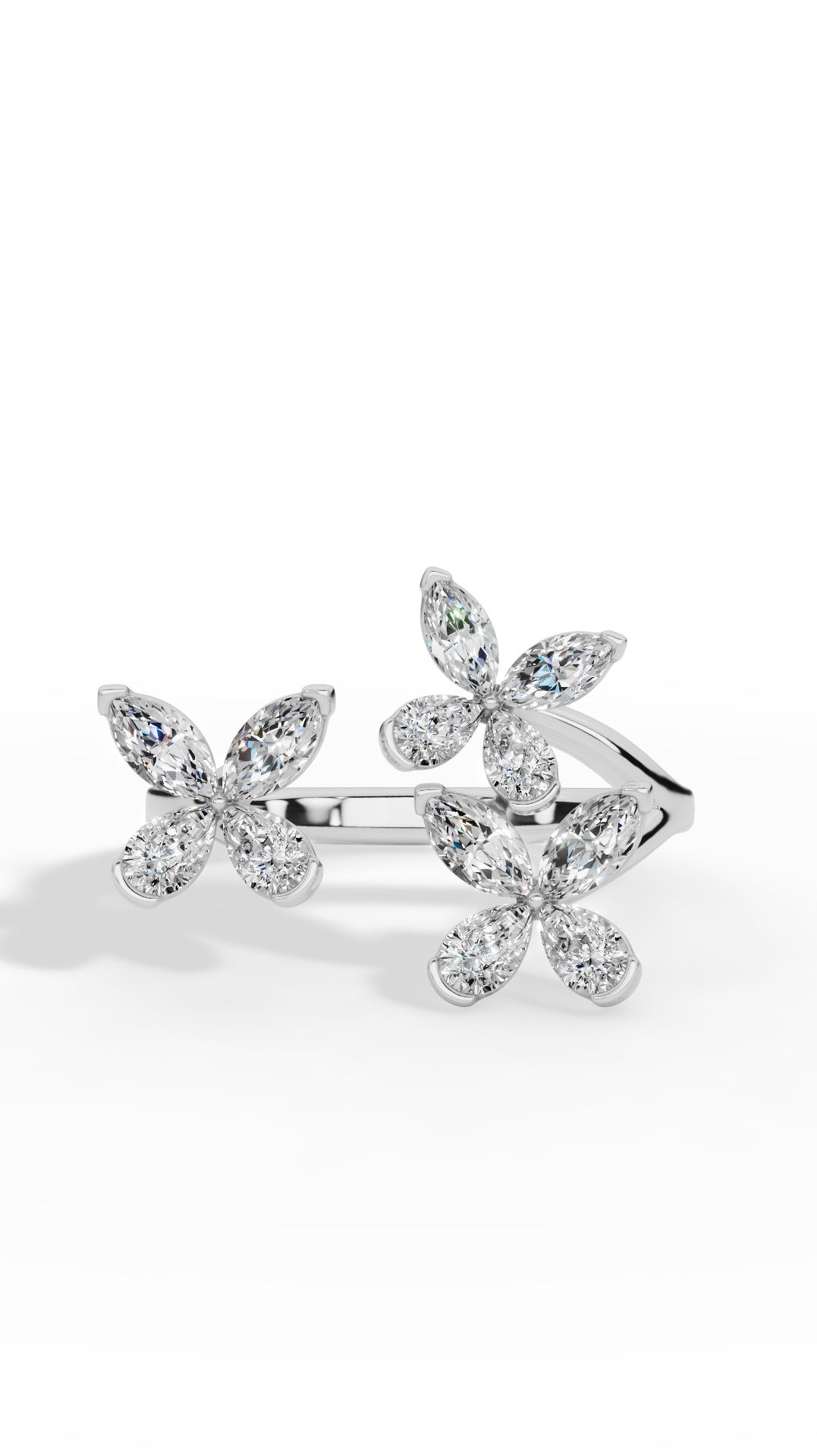 Classic Open Butterfly Ring In Pear And Marquise Cut 14K White Gold 1.2 CTW