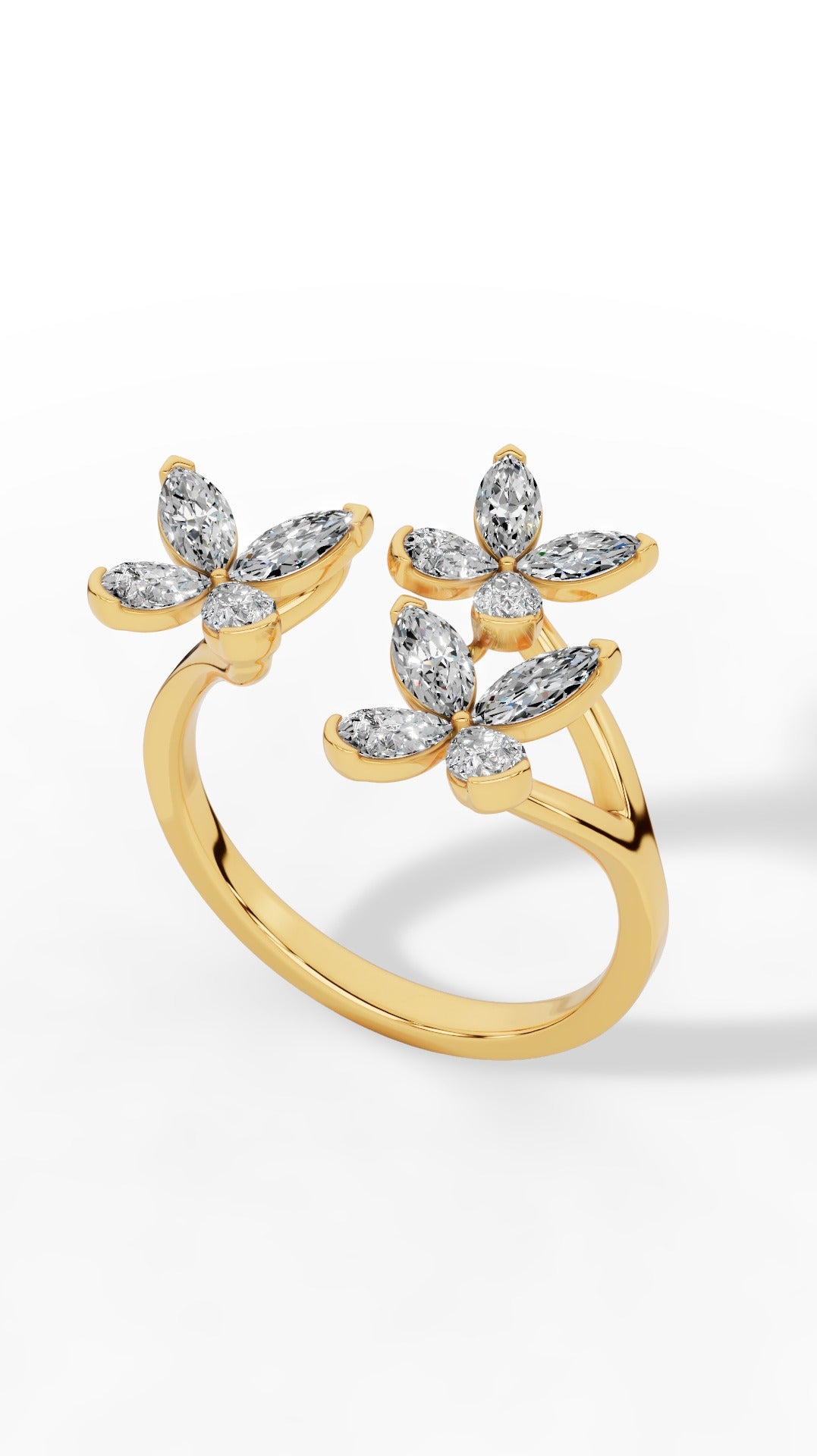 Classic Open Butterfly Ring In Pear And Marquise Cut 14K Yellow Gold 1.2 CTW