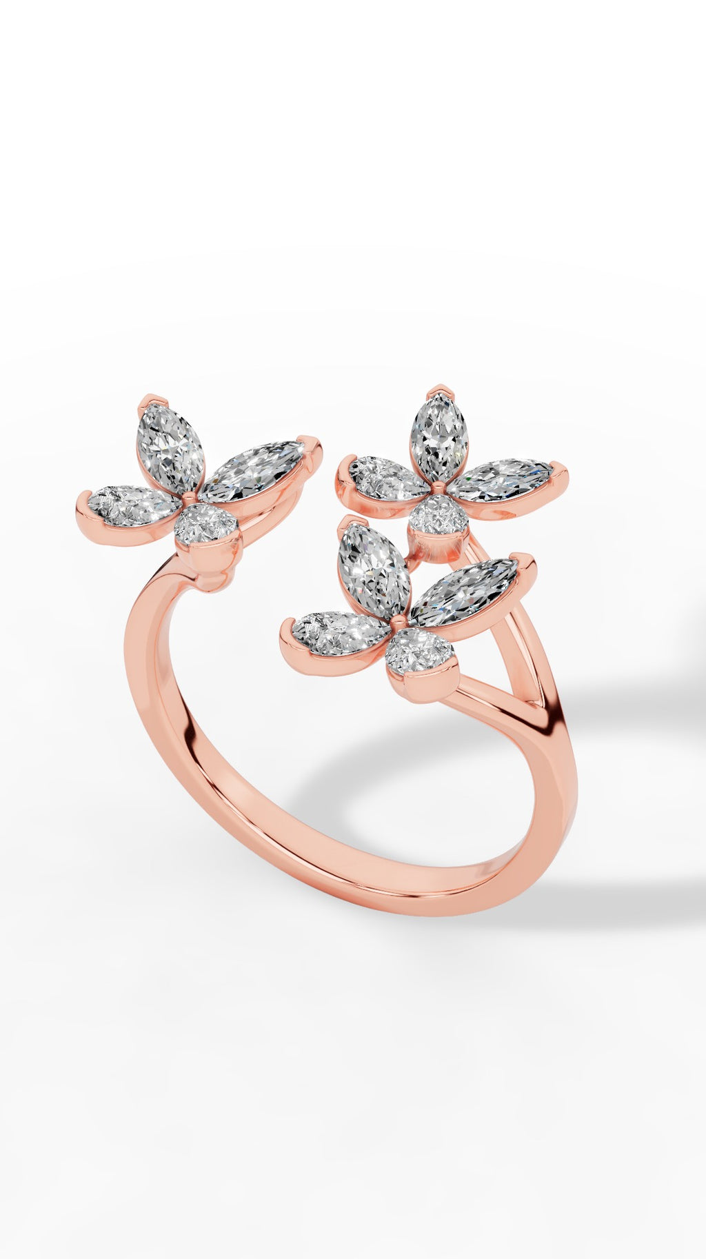 Classic Open Butterfly Ring In Pear And Marquise Cut 18K Rose Gold 1.2 CTW