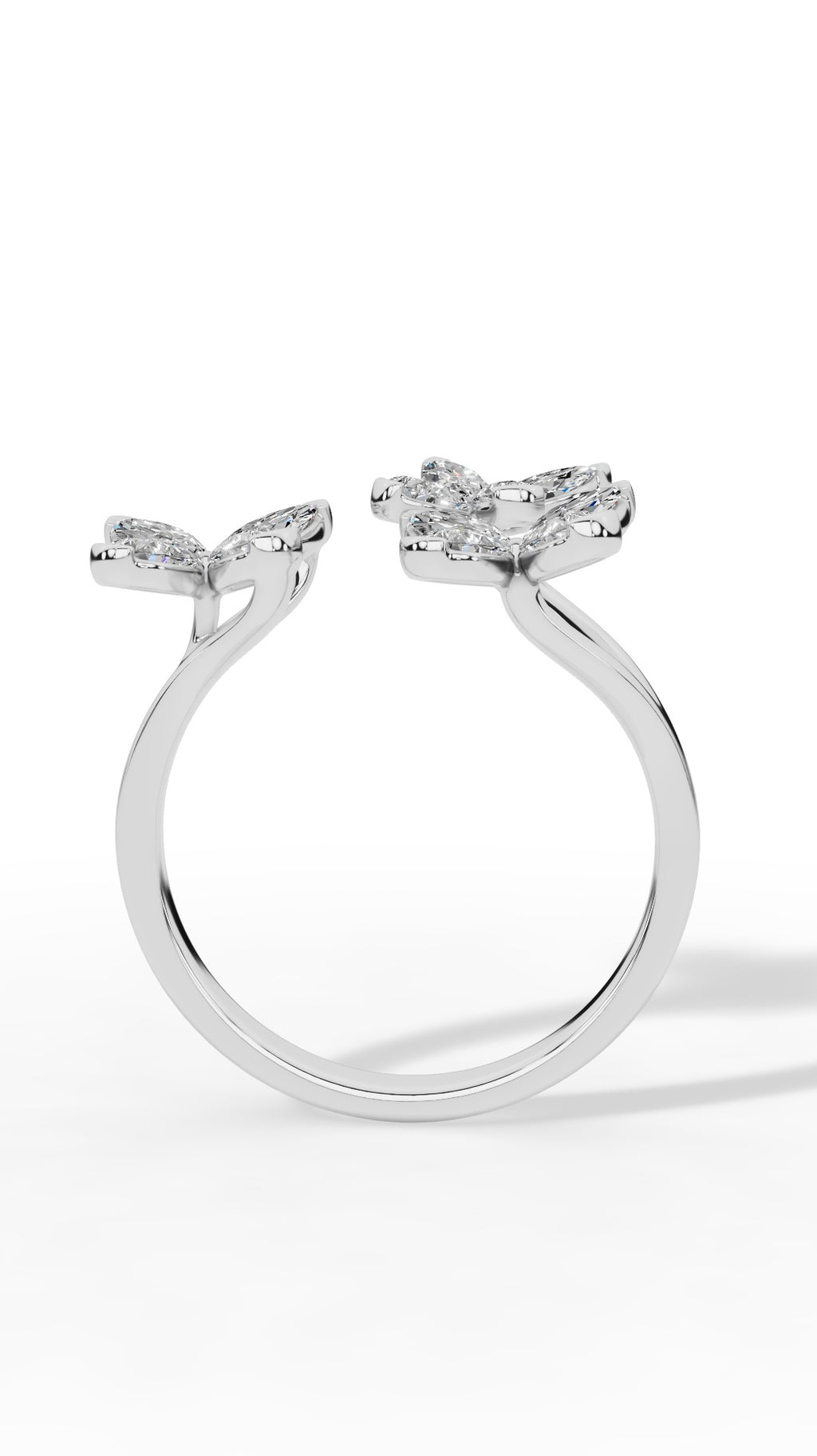Classic Open Butterfly Ring In Pear And Marquise Cut 18K White Gold 1.2 CTW