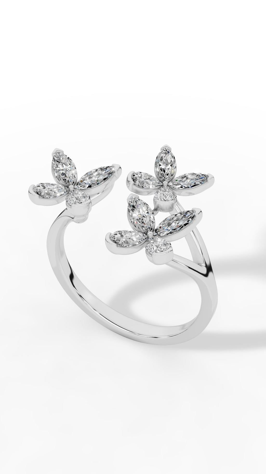 Classic Open Butterfly Ring In Pear And Marquise Cut 18K White Gold 1.2 CTW