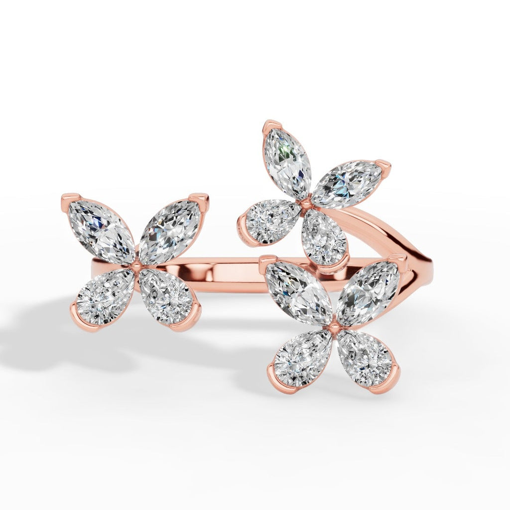 Classic Open Butterfly Ring In Pear And Marquise Cut Lab Grown Diamond 14k rose gold