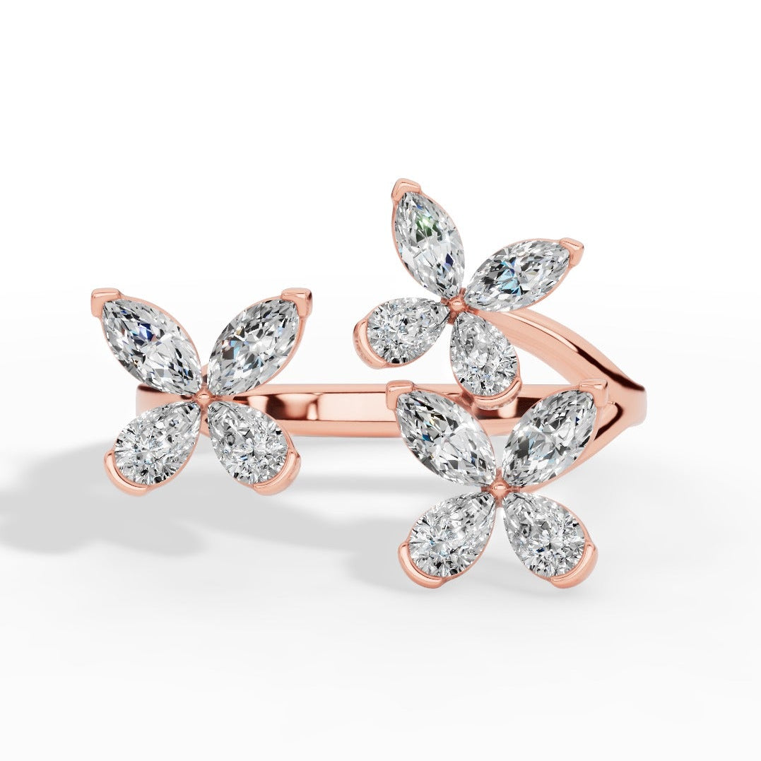 Classic Open Butterfly Ring In Pear And Marquise Cut Lab Grown Diamond 14k rose gold