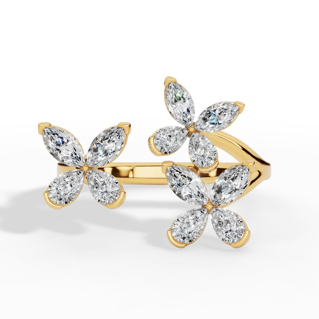 Classic Open Butterfly Ring In Pear And Marquise Cut Lab Grown Diamond 18k yellow gold