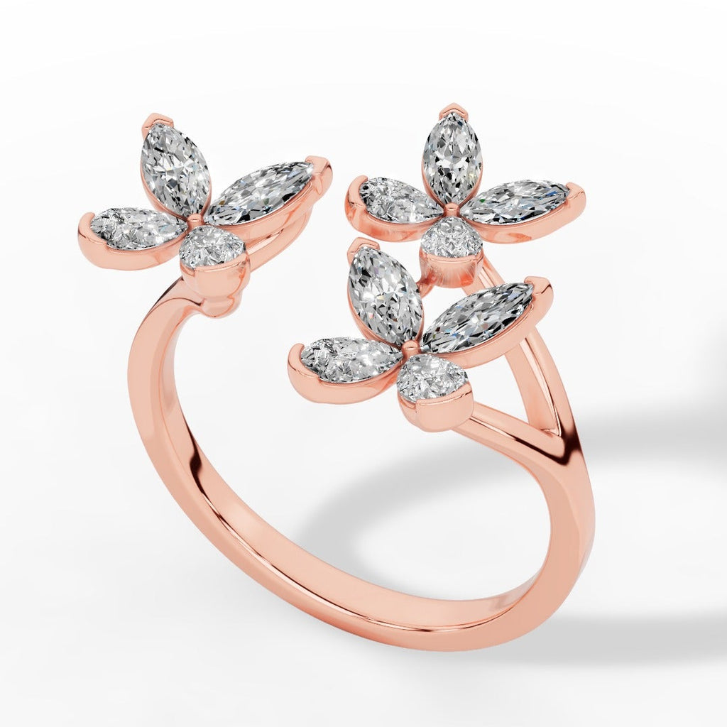 Classic Open Butterfly Ring In Pear And Marquise Cut Lab Grown Diamond 18k rose gold