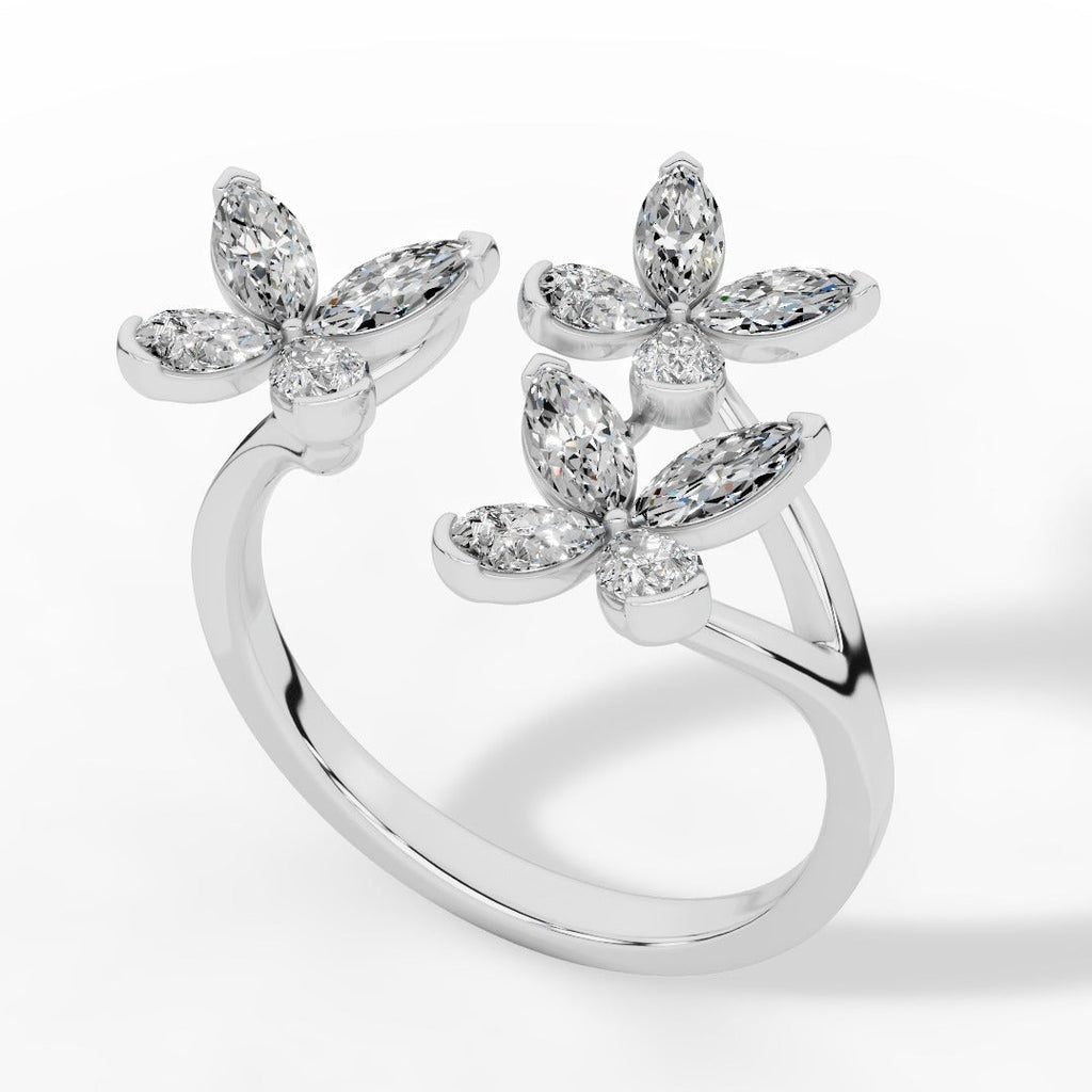 Classic Open Butterfly Ring In Pear And Marquise Cut Lab Grown Diamond 18k white gold