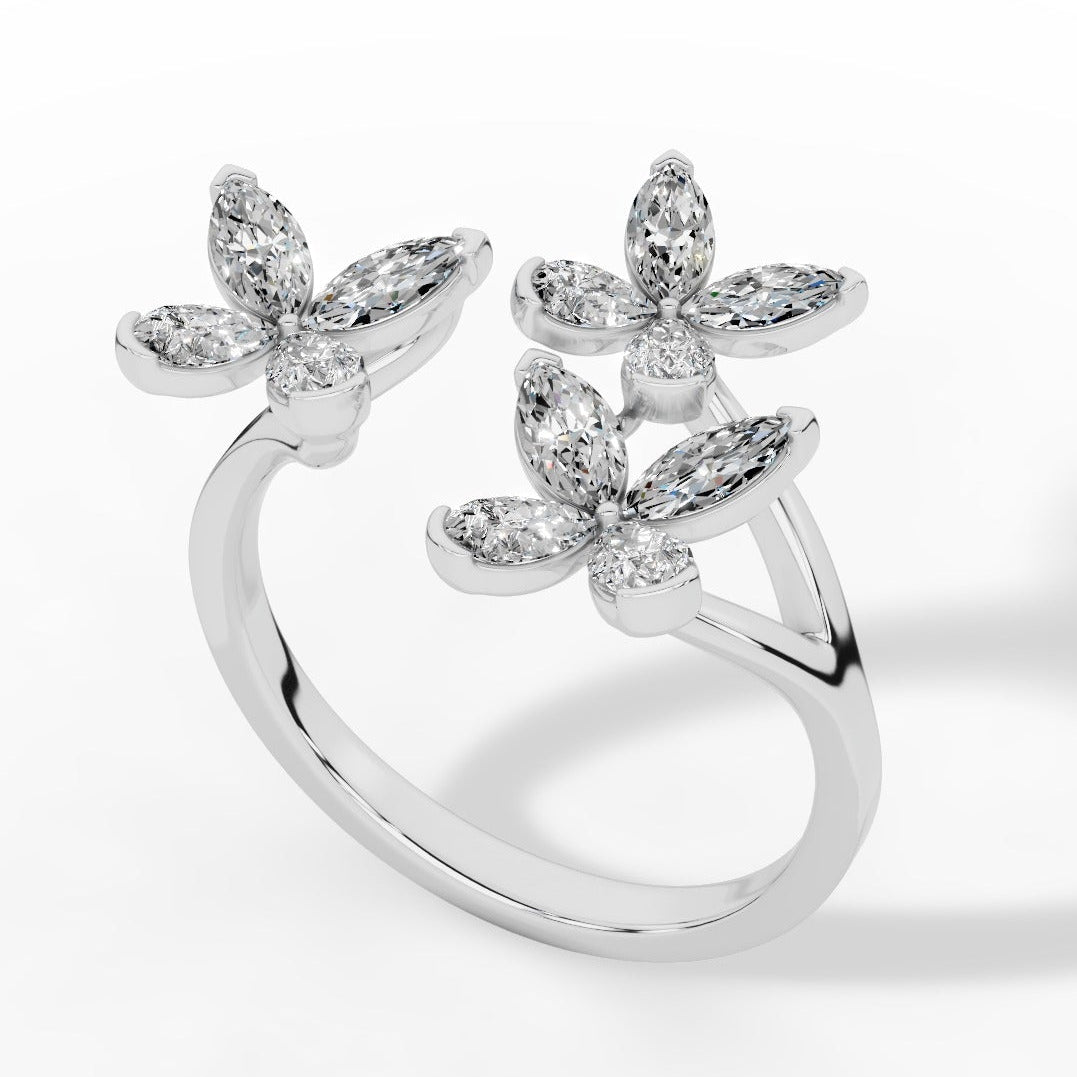 Classic Open Butterfly Ring In Pear And Marquise Cut Lab Grown Diamond 18k white gold
