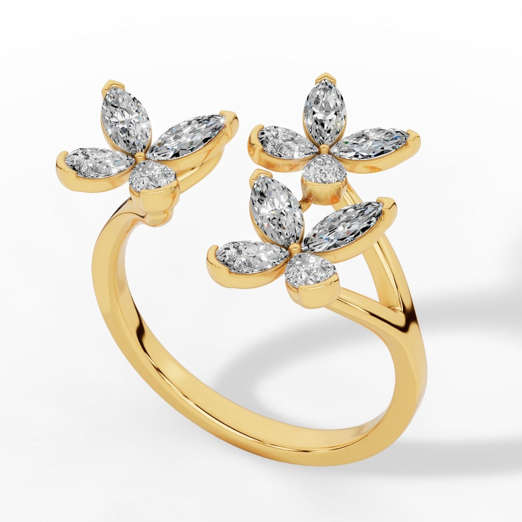 Classic Open Butterfly Ring In Pear And Marquise Cut Lab Grown Diamond 18k yellow gold
