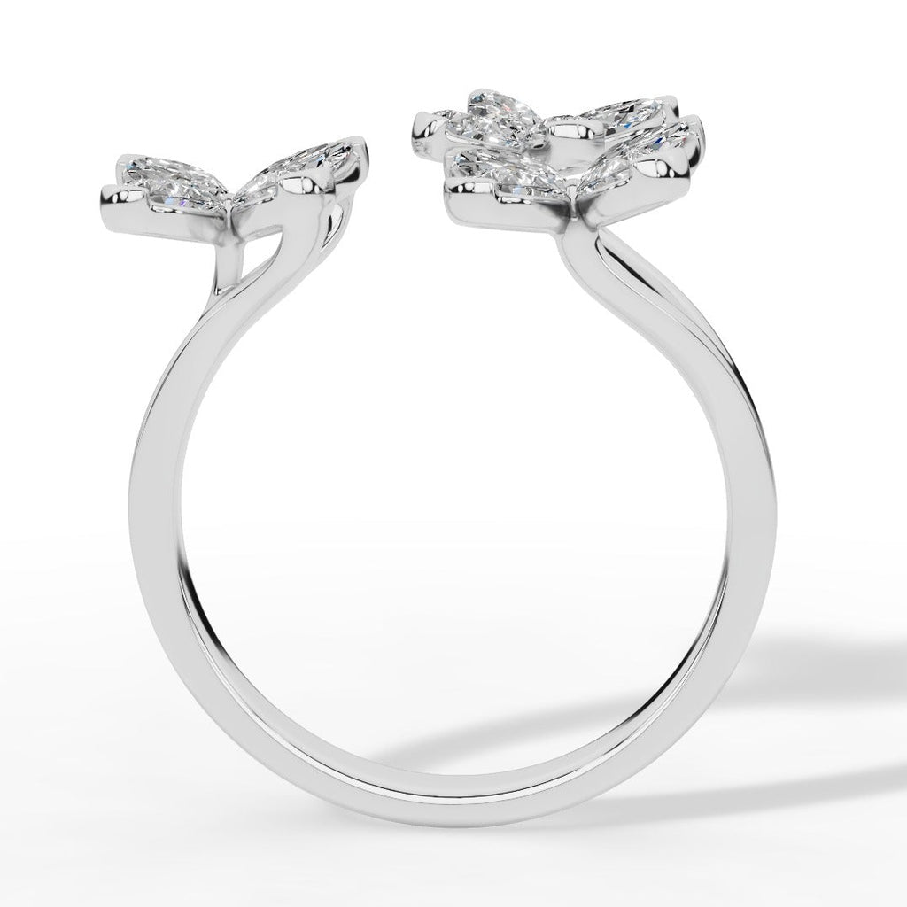Classic Open Butterfly Ring In Pear And Marquise Cut Lab Grown Diamond white gold side