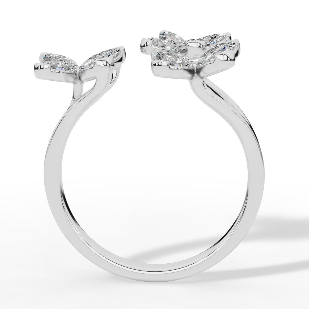 Classic Open Butterfly Ring In Pear And Marquise Cut Lab Grown Diamond white gold side