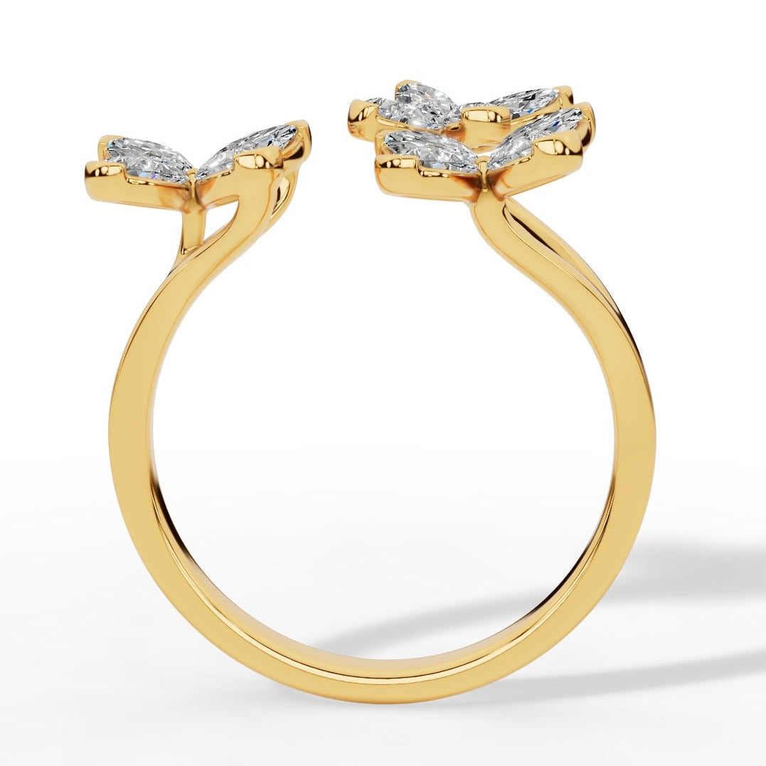 Classic Open Butterfly Ring In Pear And Marquise Cut Lab Grown Diamond yellow gold side