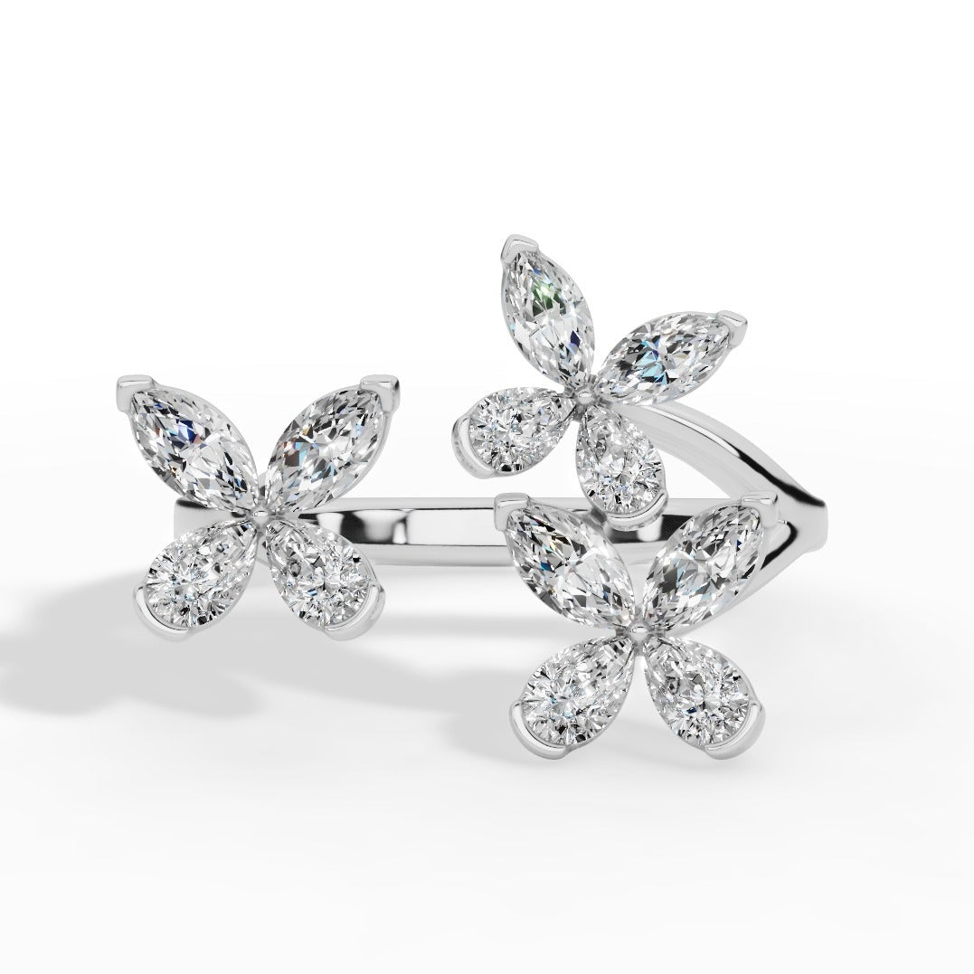 Classic Open Butterfly Ring In Pear And Marquise Cut Lab Grown Diamond