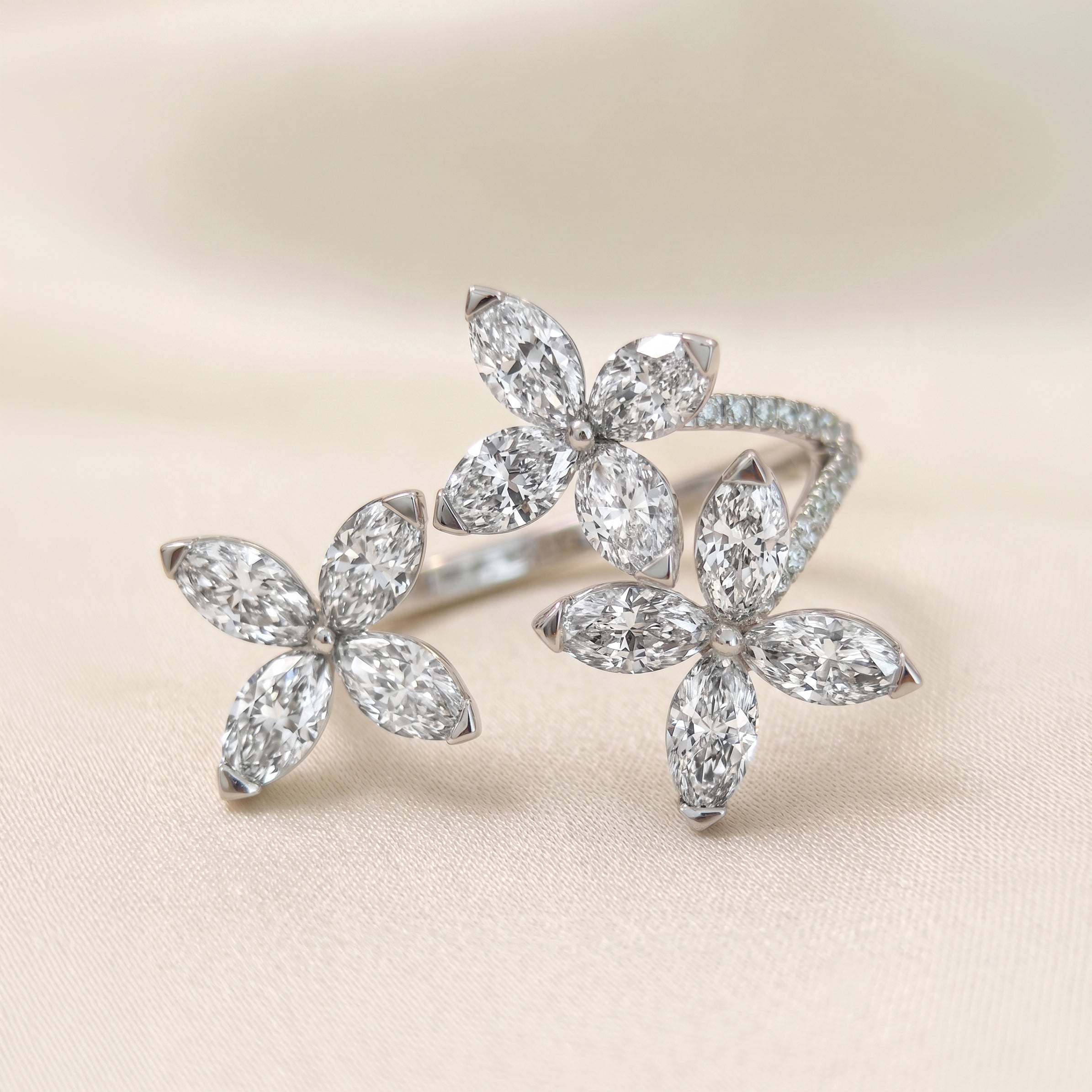 Classic Open Eternity Butterfly Ring In Pear, Marquise & Round Cut in Platinum 2.2 CTW