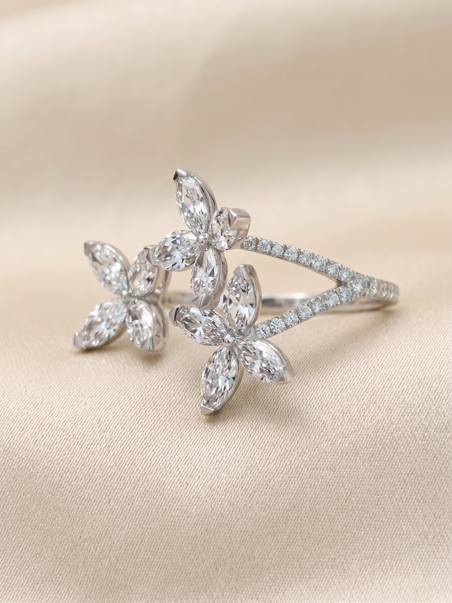 Classic Open Eternity Butterfly Ring In Pear, Marquise & Round Cut in Platinum 2.2 CTW