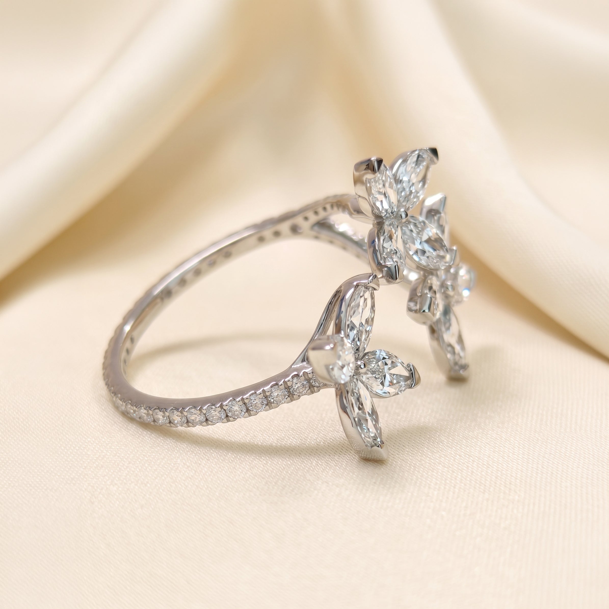 Classic Open Eternity Butterfly Ring In Pear, Marquise & Round Cut in Platinum 2.2 CTW