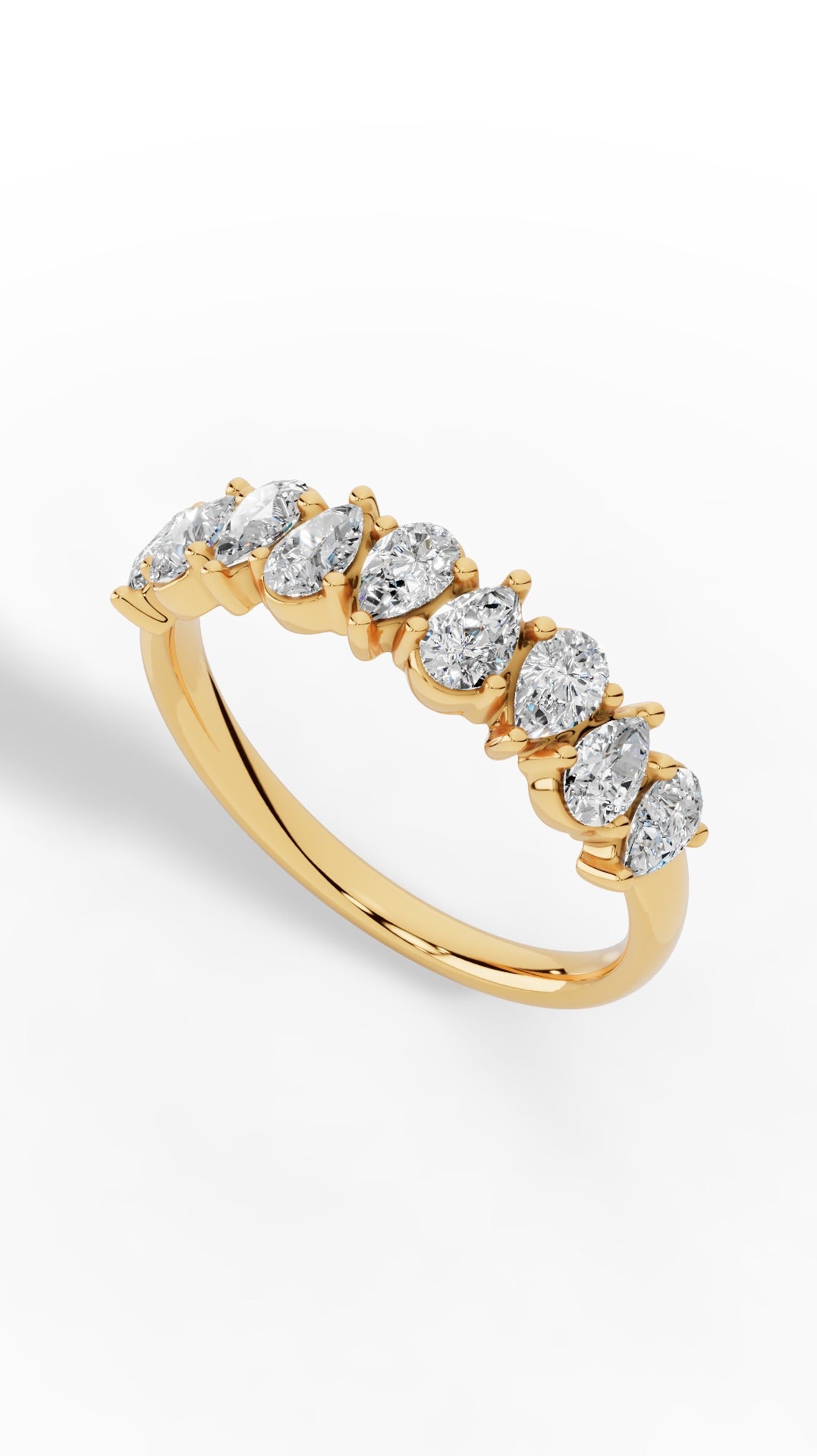 Crown Ring Half Eternity In Pear Cut 10K Yellow Gold 0.9 CTW