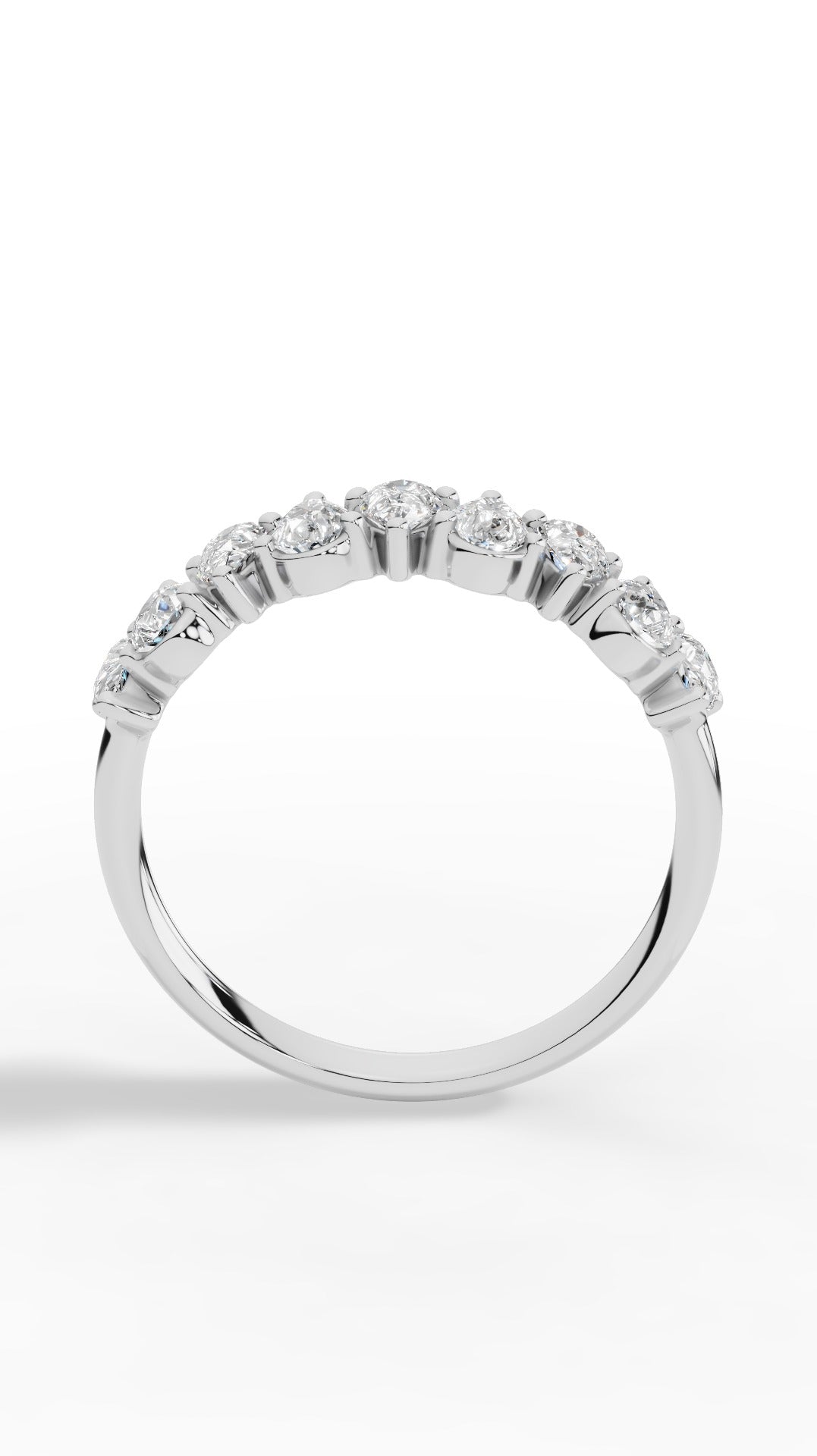 Crown Ring Half Eternity In Pear Cut 14K White Gold 0.9 CTW