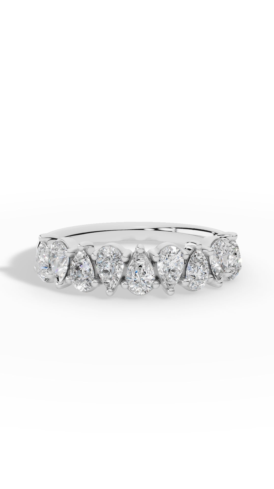 Crown Ring Half Eternity In Pear Cut 14K White Gold 0.9 CTW